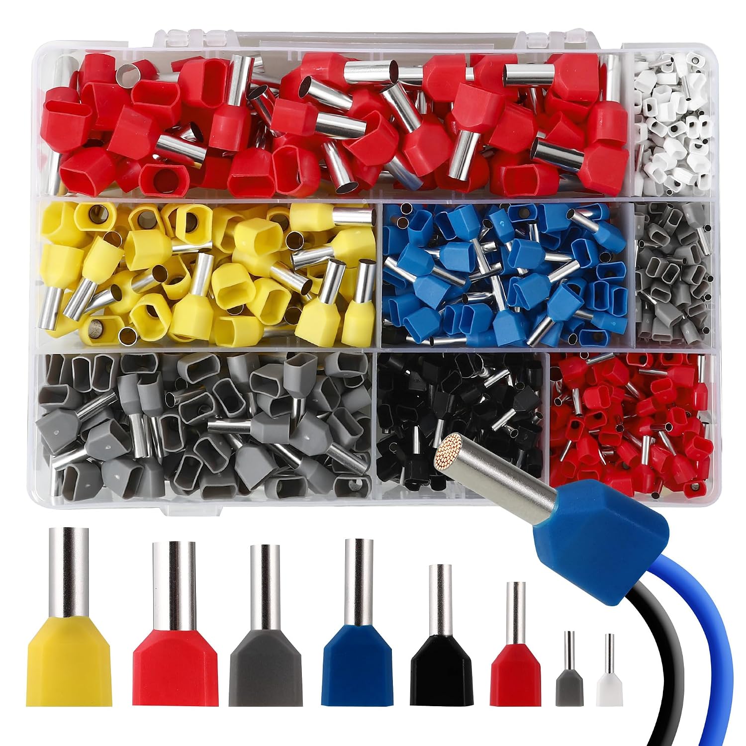 750 Pezzi Puntalini Doppi 0,5–10 mm² | Connettori Elettrici Doppi Entrata, Crimpatura, Scatola di Stoccaggio