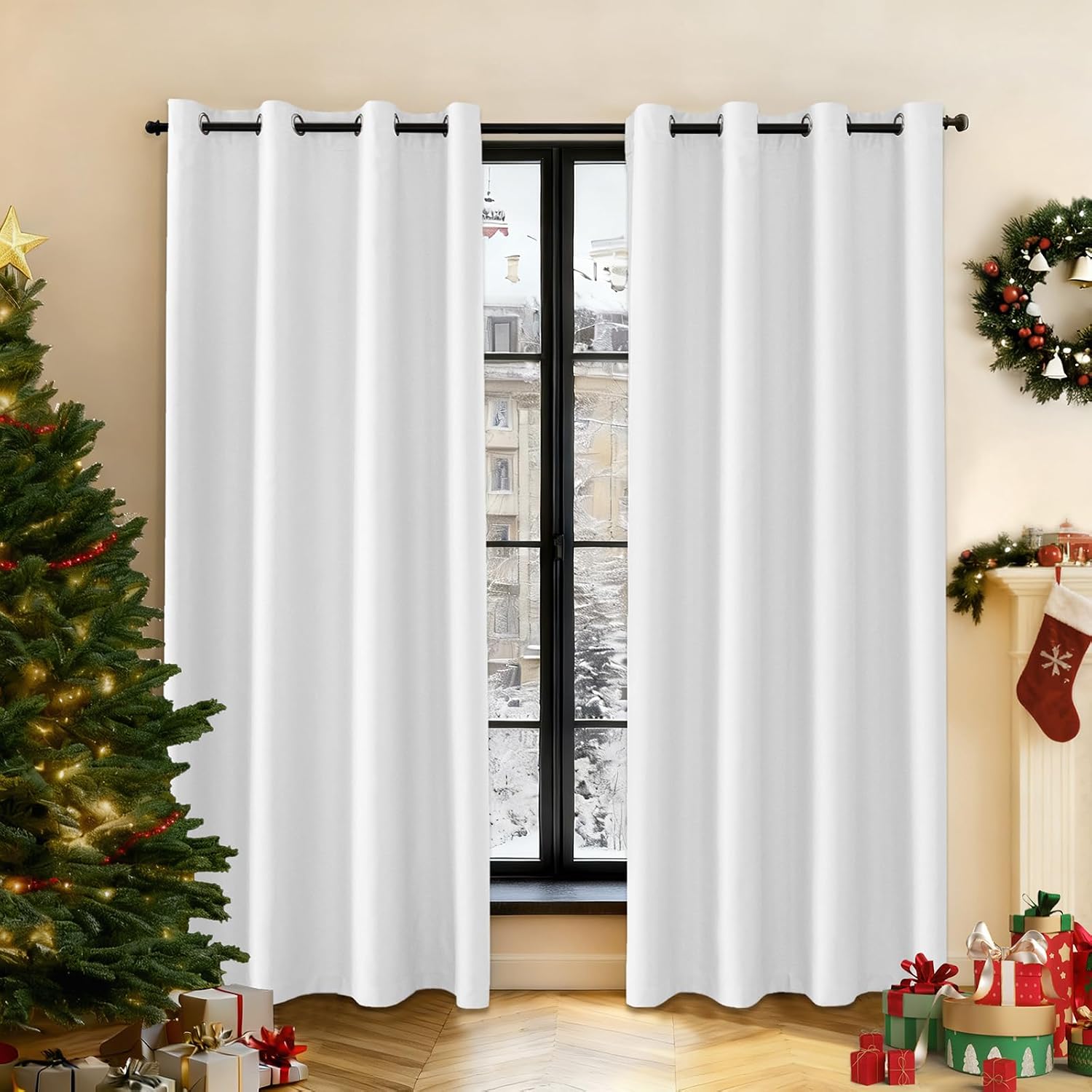 Ystyle Rideau occultant imperméable isolant thermique et phonique (lot de 2) 140 x 260 cm, blanc