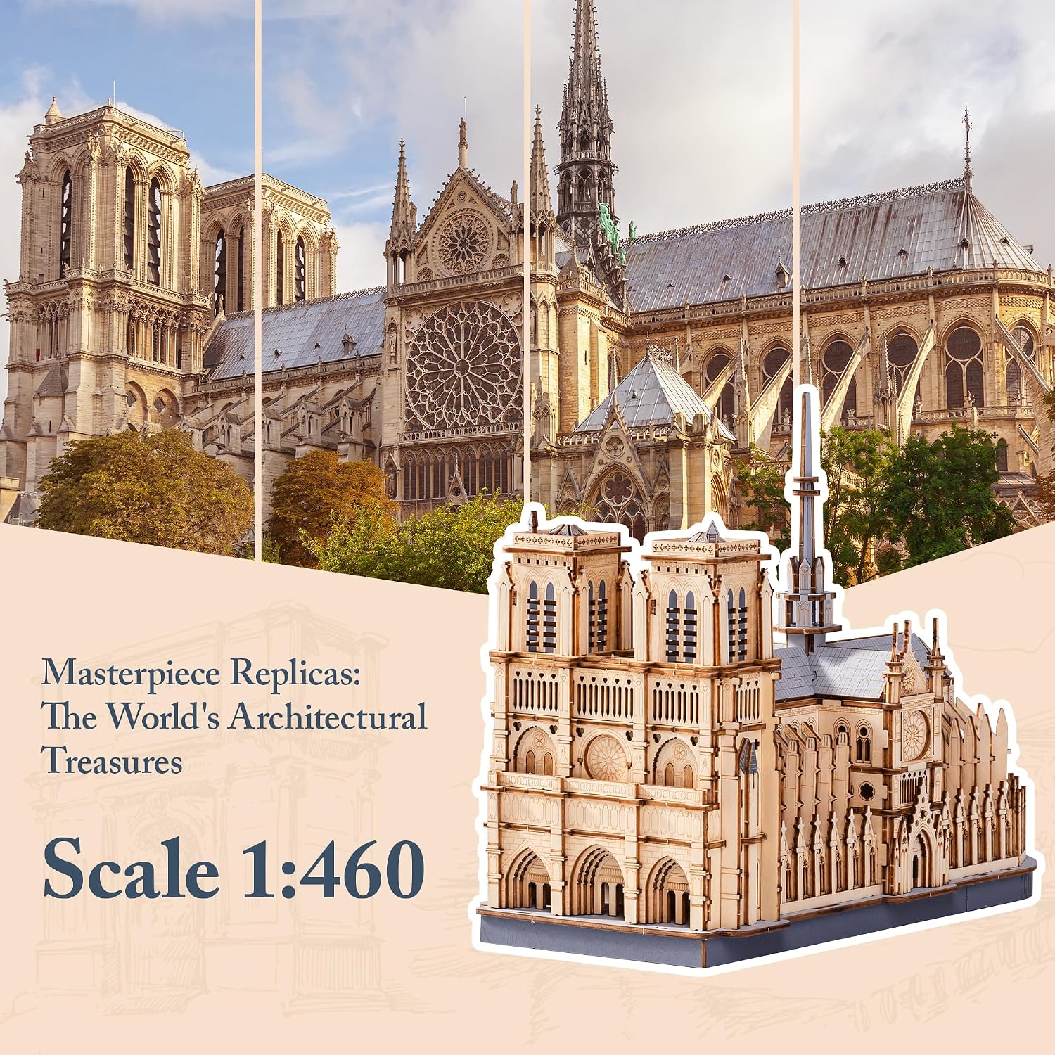 Detalle 1 de ROBOTIME Notre Dame 1:460 Wooden Model