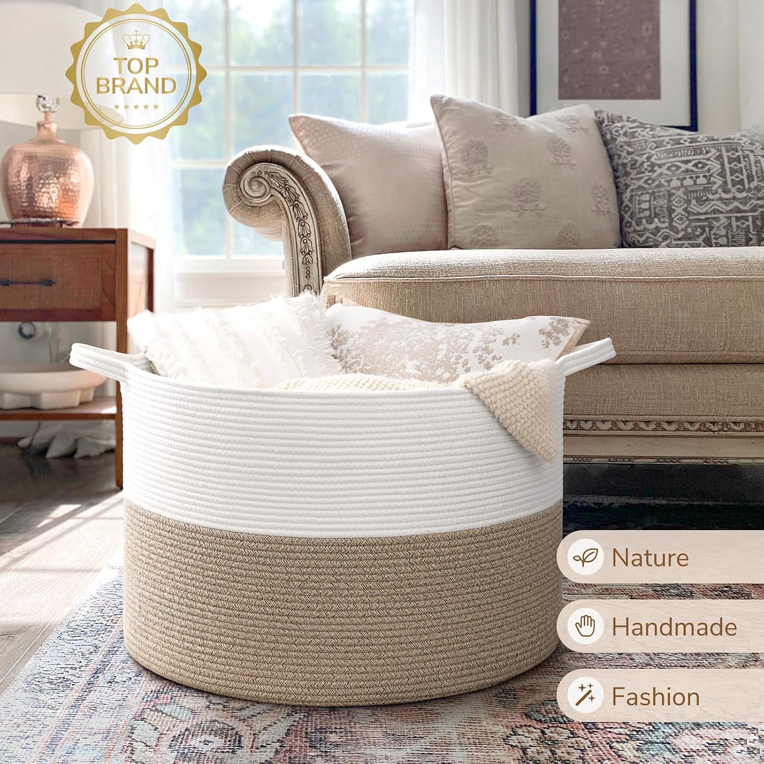Thumbnail 6 de INDRESSME rack08-XL 115Llight brown 115L Cotton Rope Storage Basket