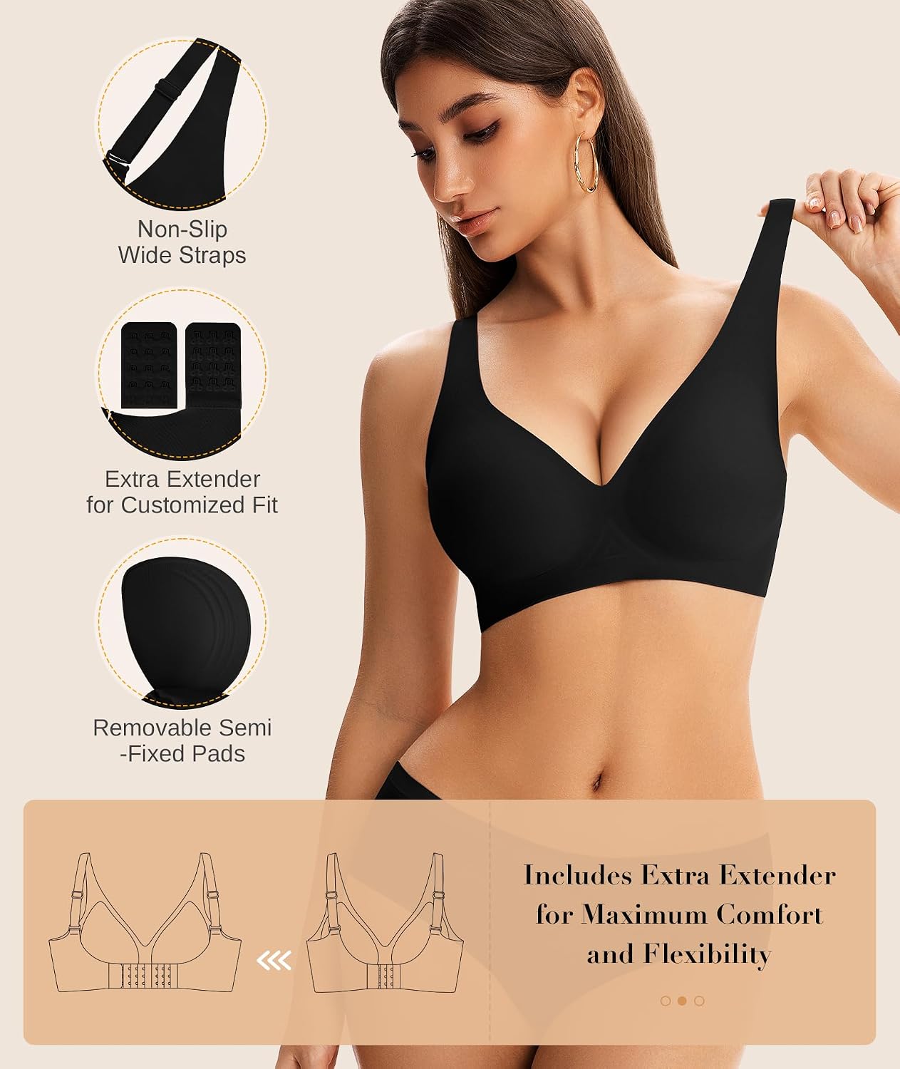 Detalle 1 de SIMIYA Wireless Jelly Bra, Seamless T-Shirt Bralette with Convertible Back