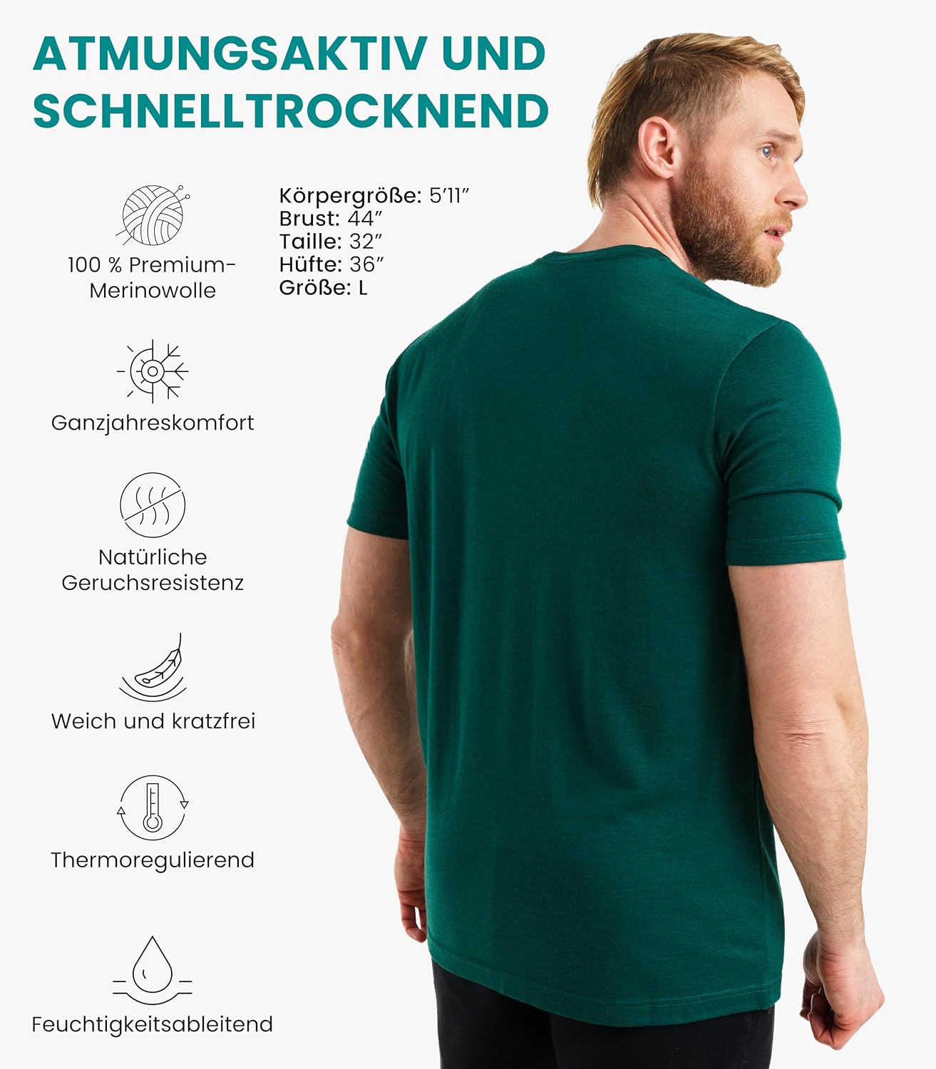 Thumbnail 2 de Merino T-Shirt Herren Kurzarm aus 100% Merinowolle (leicht & atmungsaktiv)