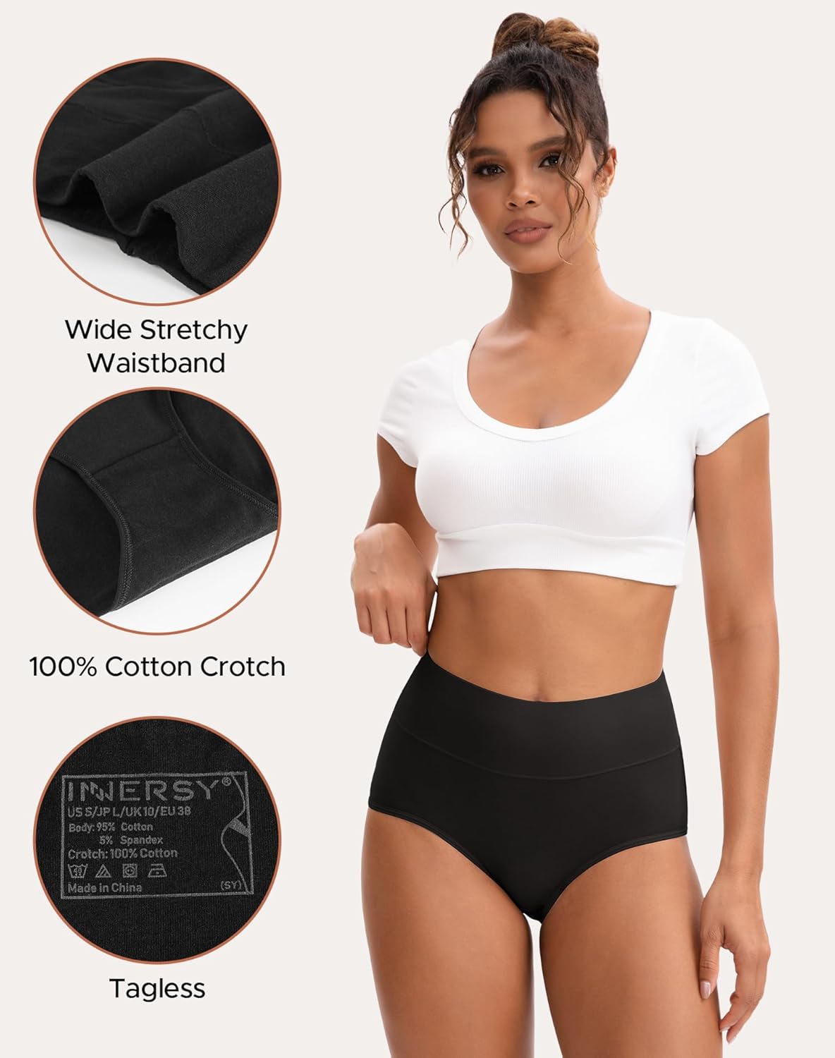 Thumbnail 3 de INNERSY Women's High Waisted Cotton Panties 5-Pack (Regular & Plus Size)
