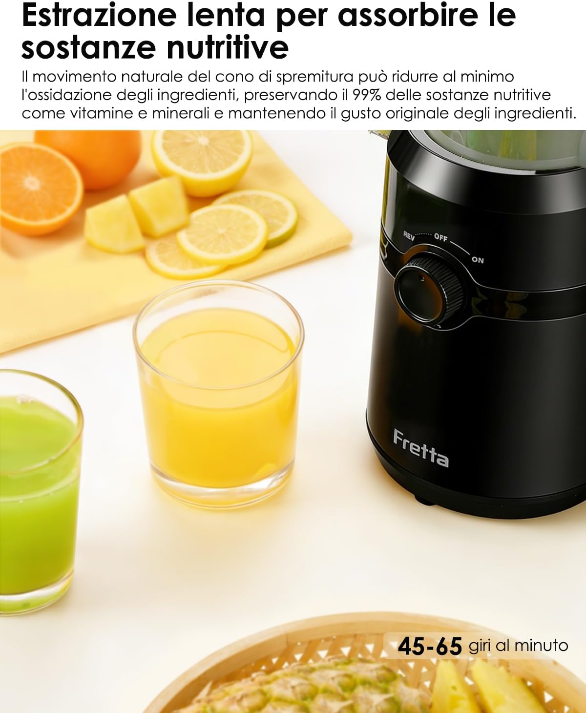 Thumbnail 3 de Fretta Estrattore di Succo da Frutta e Verdura 200W, apertura 108 mm, capacità 1 L – con funzione inversa e spegnimento automatico