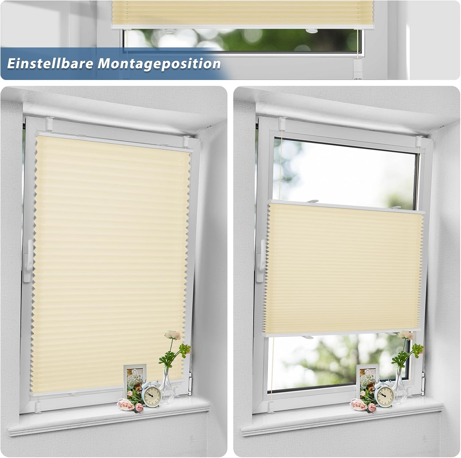 Thumbnail 3 de Sanfree Plissee Klemmfix ohne Bohren Creme 50 x 110 cm (B50 x H110) für Fenster & Tür