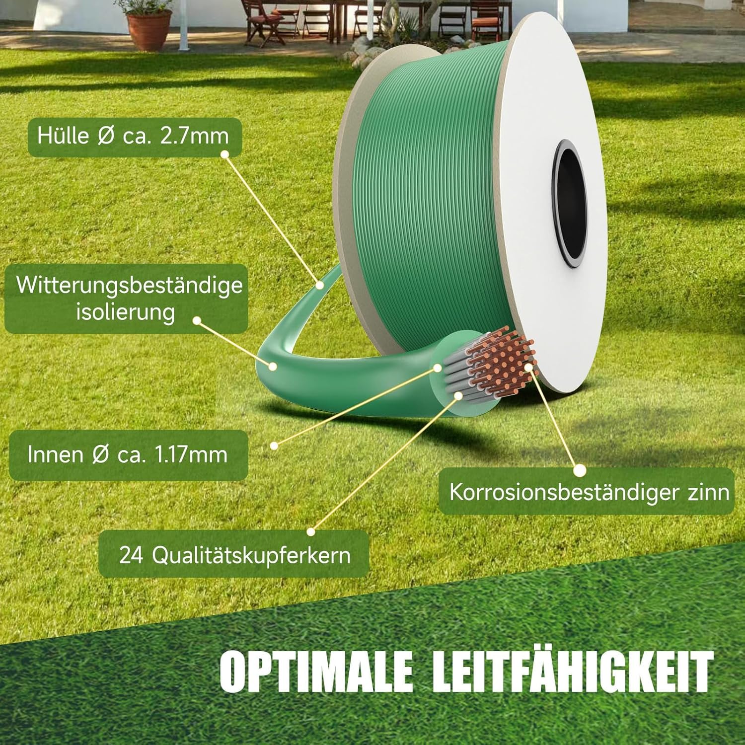 Detalle de HAUSPROFI 150 m Begrenzungskabel Set für Mähroboter inkl. 450 Erdspießen & 15 Verbindern (Ø 2,7 mm)