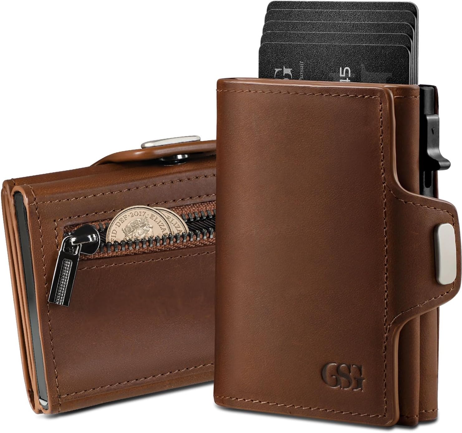 Thumbnail 6 de GSG SINCE 1998 Leather RFID Blocking Pop Up Card Holder Slim Wallet