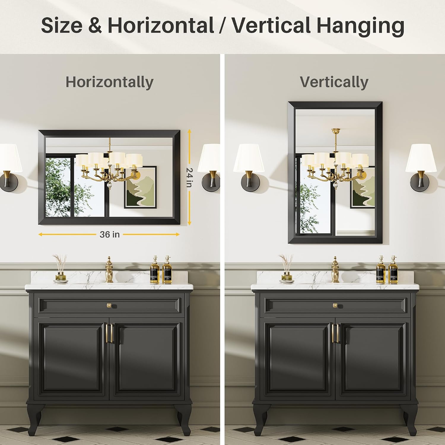 Detalle 2 de Briivue 24x36 Black Bathroom Mirror (24x36 Inch) with Thick Metal Frame and Anti-Rust Design