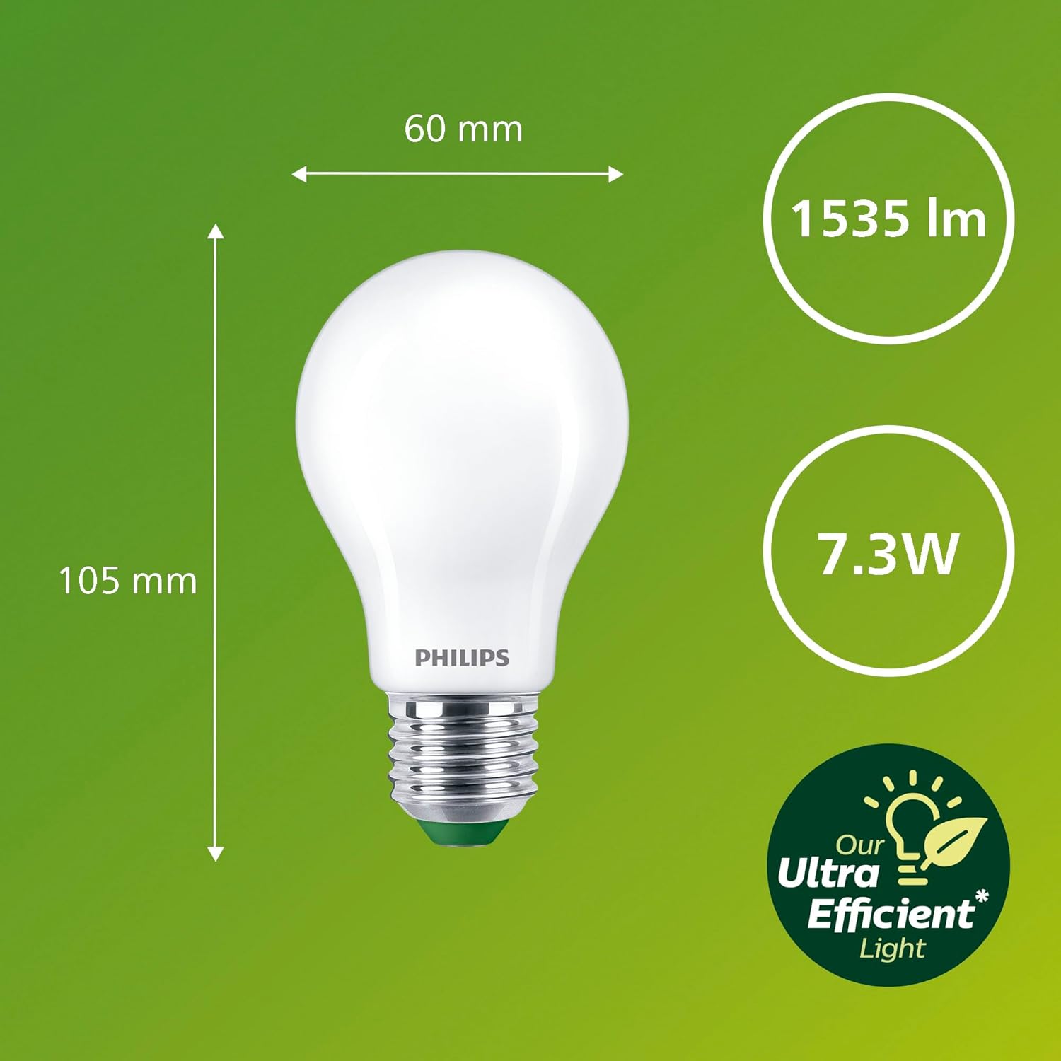 Detalle de Philips Classic UltraEfficient LED light bulb, 100W equivalent, E27, A60, 2700K frosted glass, dimmable