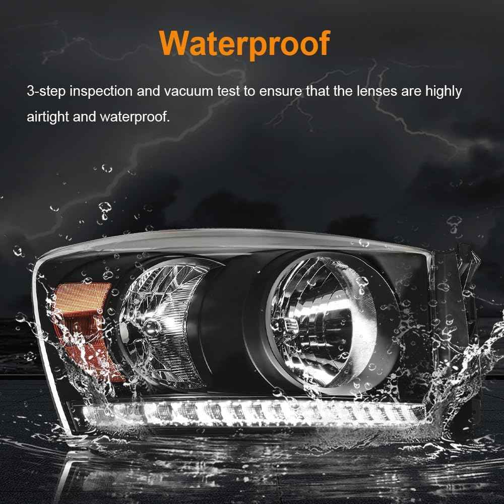 Thumbnail 5 de DimFlux LED Headlight Assembly for 2006-2009 Dodge Ram 1500/2500/3500 (Halogen models only) - Black housing with Amber Reflector