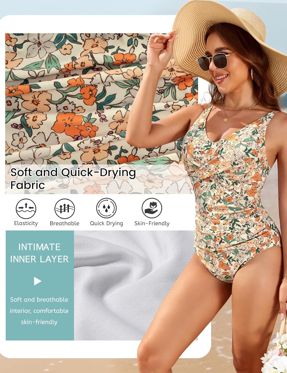 Detalle 2 de Vijamiy Badeanzug Damen Bauchweg Schlankheits Push Up – One Piece mit V-Ausschnitt