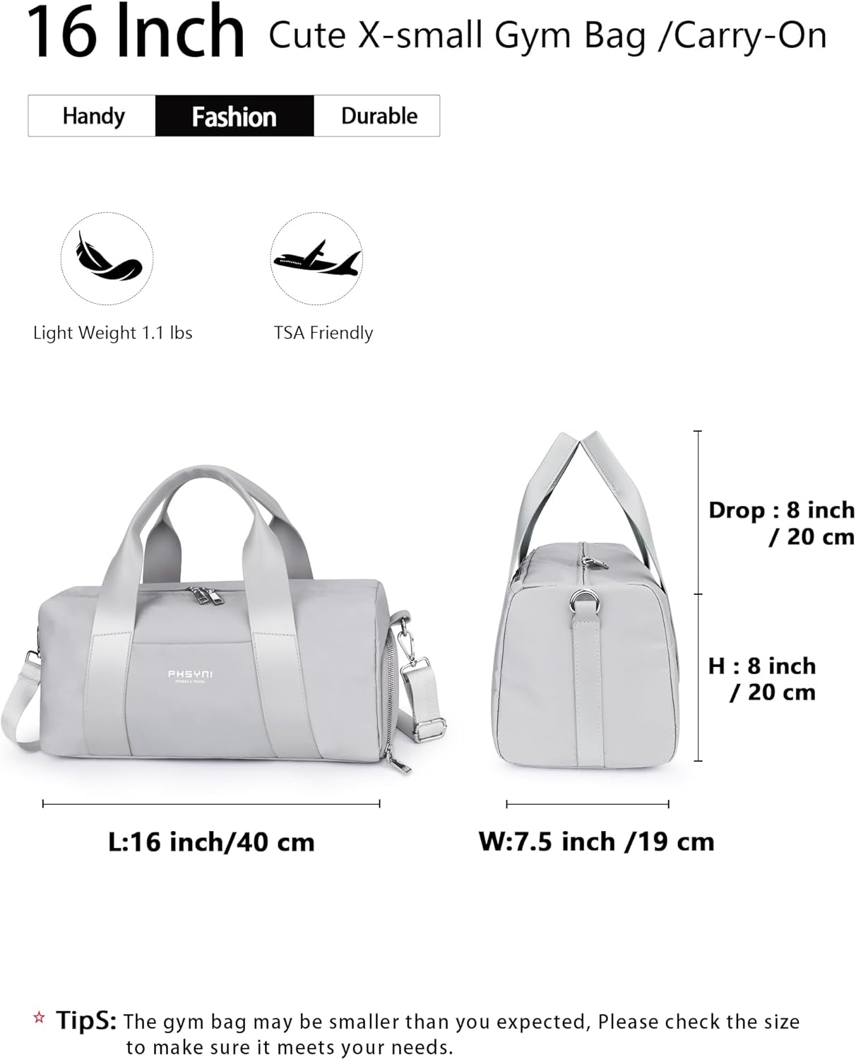 Detalle 2 de Sac de sport et de voyage 16 pouces pour femmes et enfants – 15 L avec compartiment chaussures et poche humide