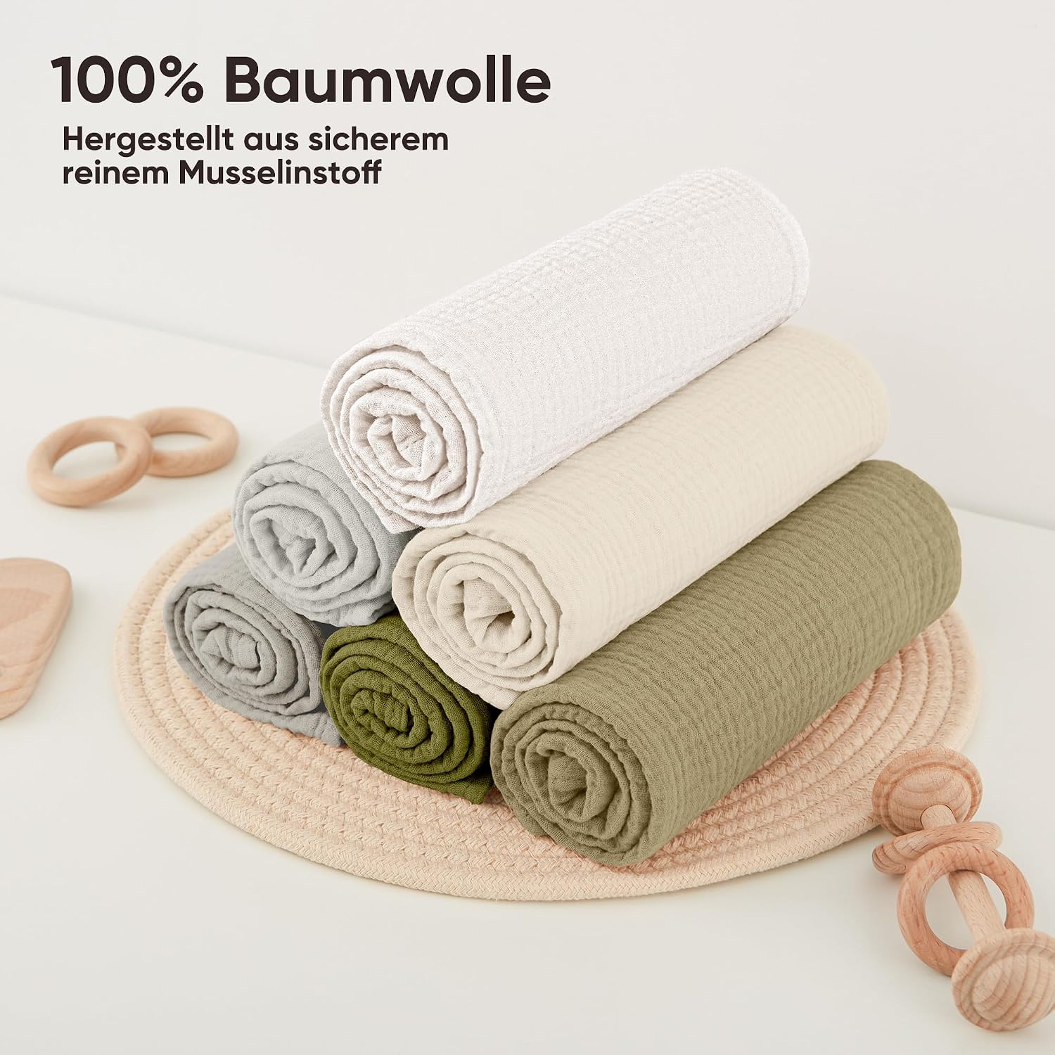 Detalle 2 de Bearmoss Moltontücher Baby Musselin 6er Set 60x60