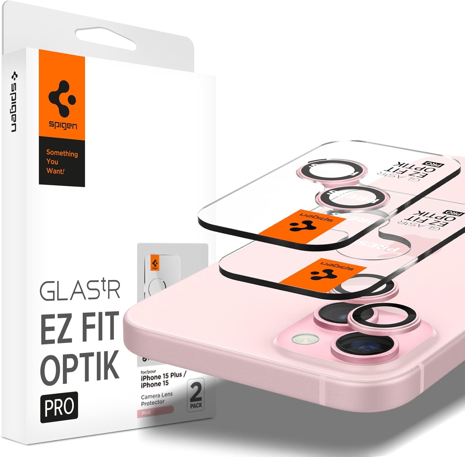 Spigen Glas.tR EZ Fit Optik Pro Protection Caméra pour iPhone 15/15 Plus et 14/14 Plus (2 pièces) – Film verre trempé 9H