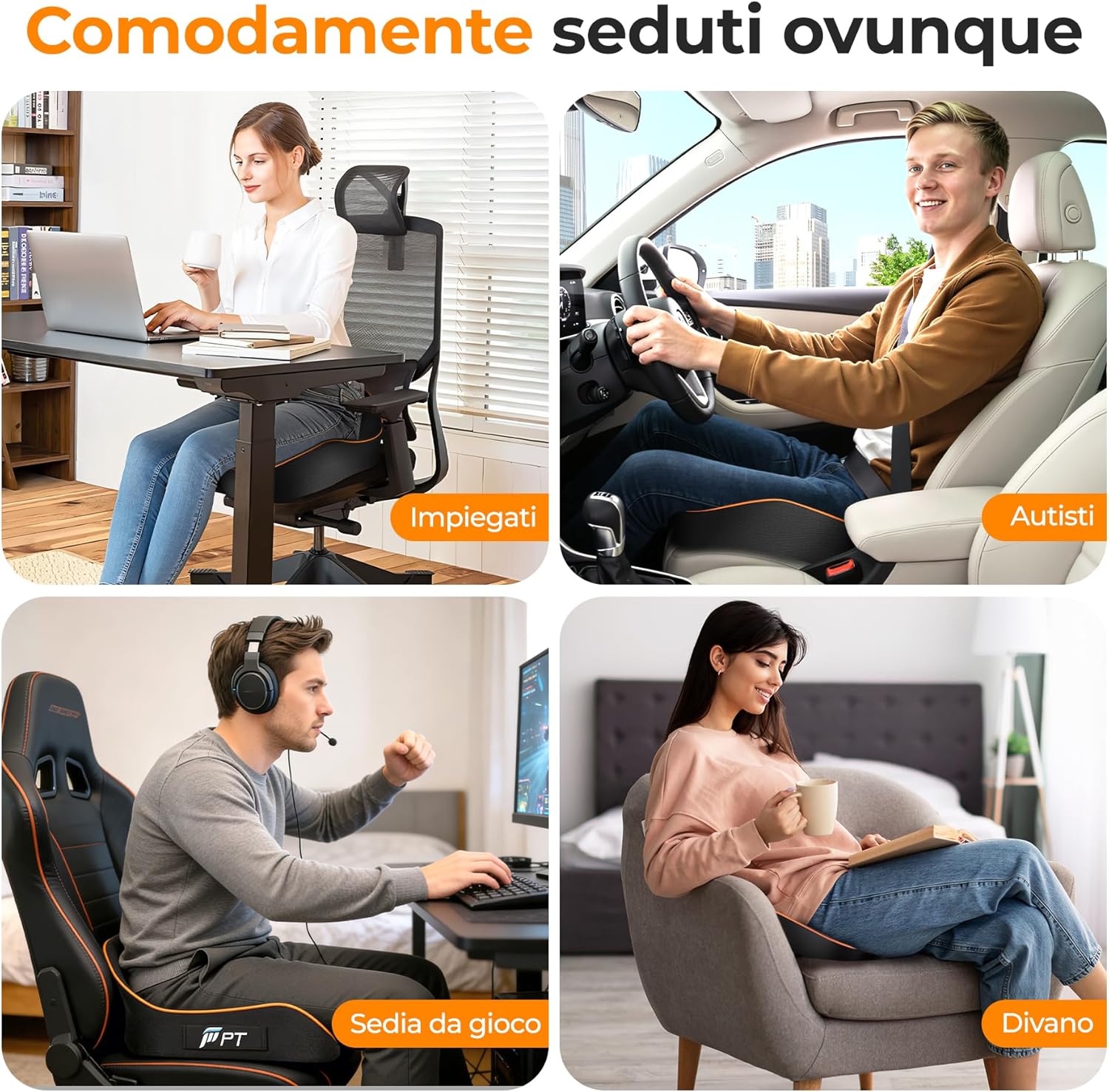 Detalle de PTylo Cuscino Sedia Ufficio – Cuscino Sedile in Memory Foam ad Alta Densità