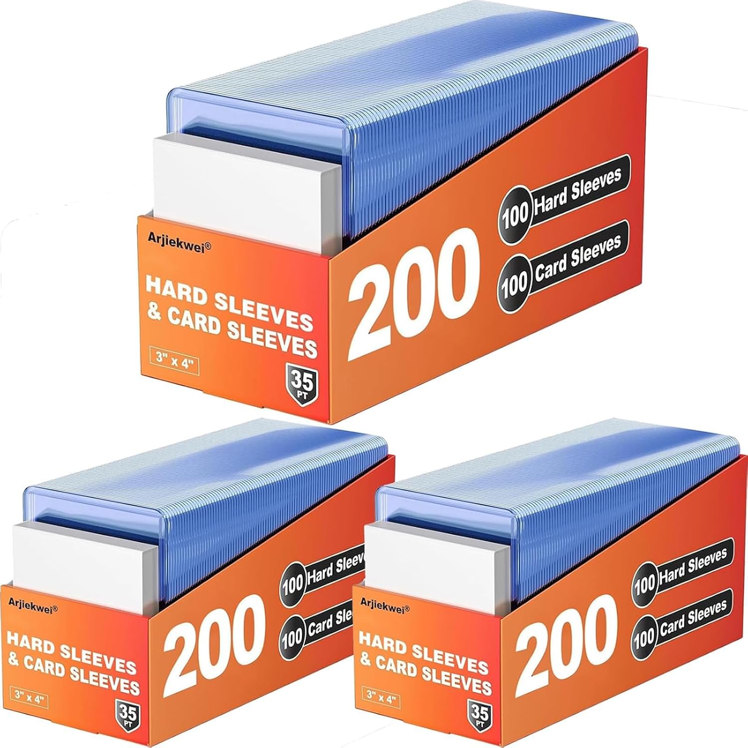 Thumbnail 6 de Arjiekwei 200 Card Sleeves Hard Plastic & Soft Sleeve Set (3" x 4"), 100 Hard & 100 Soft Protectors