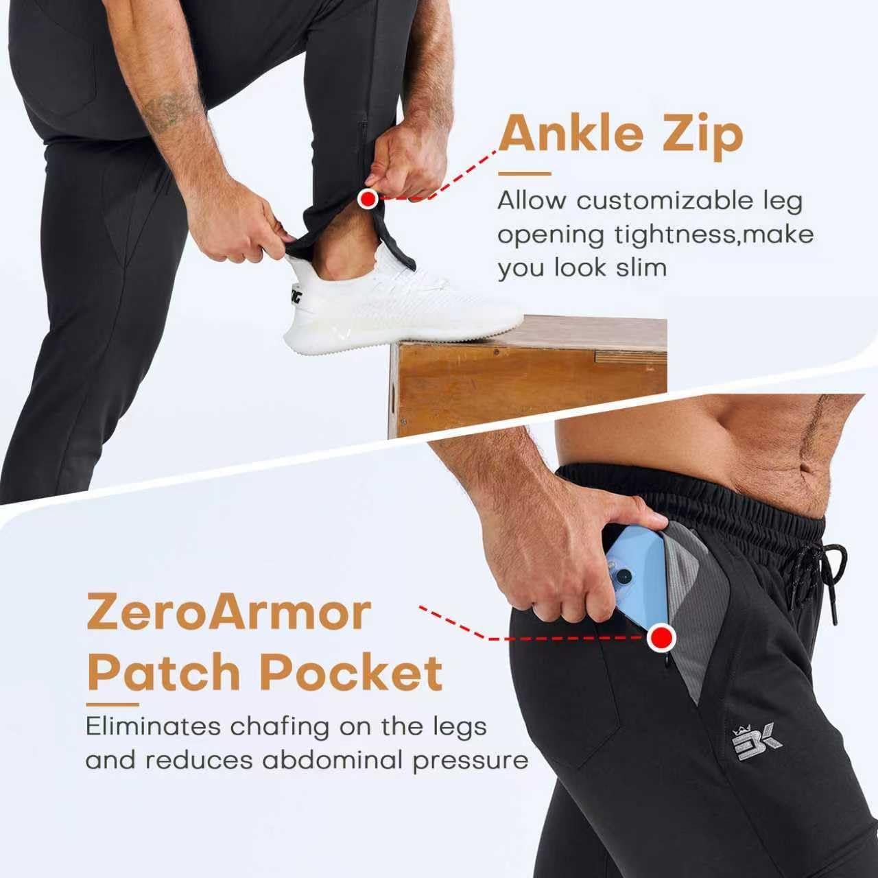 Thumbnail 3 de BROKIG Mens Zero Armor Gym Jogger Bottoms with ankle zips and zipped pockets