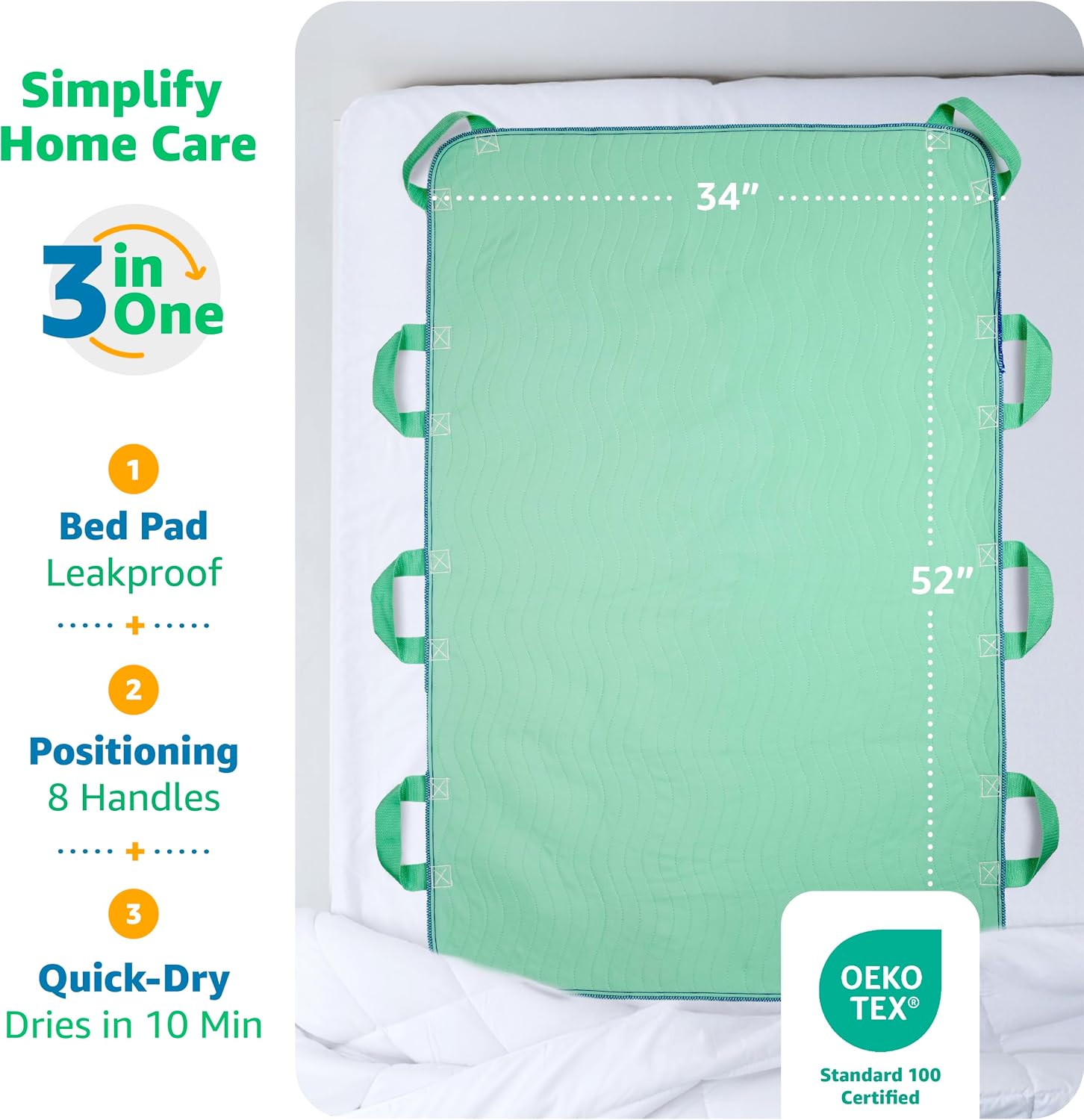 Thumbnail 1 de IMPROVIA 1PK-HP3452 Positioning Bed Pad with 8 Reinforced Handles