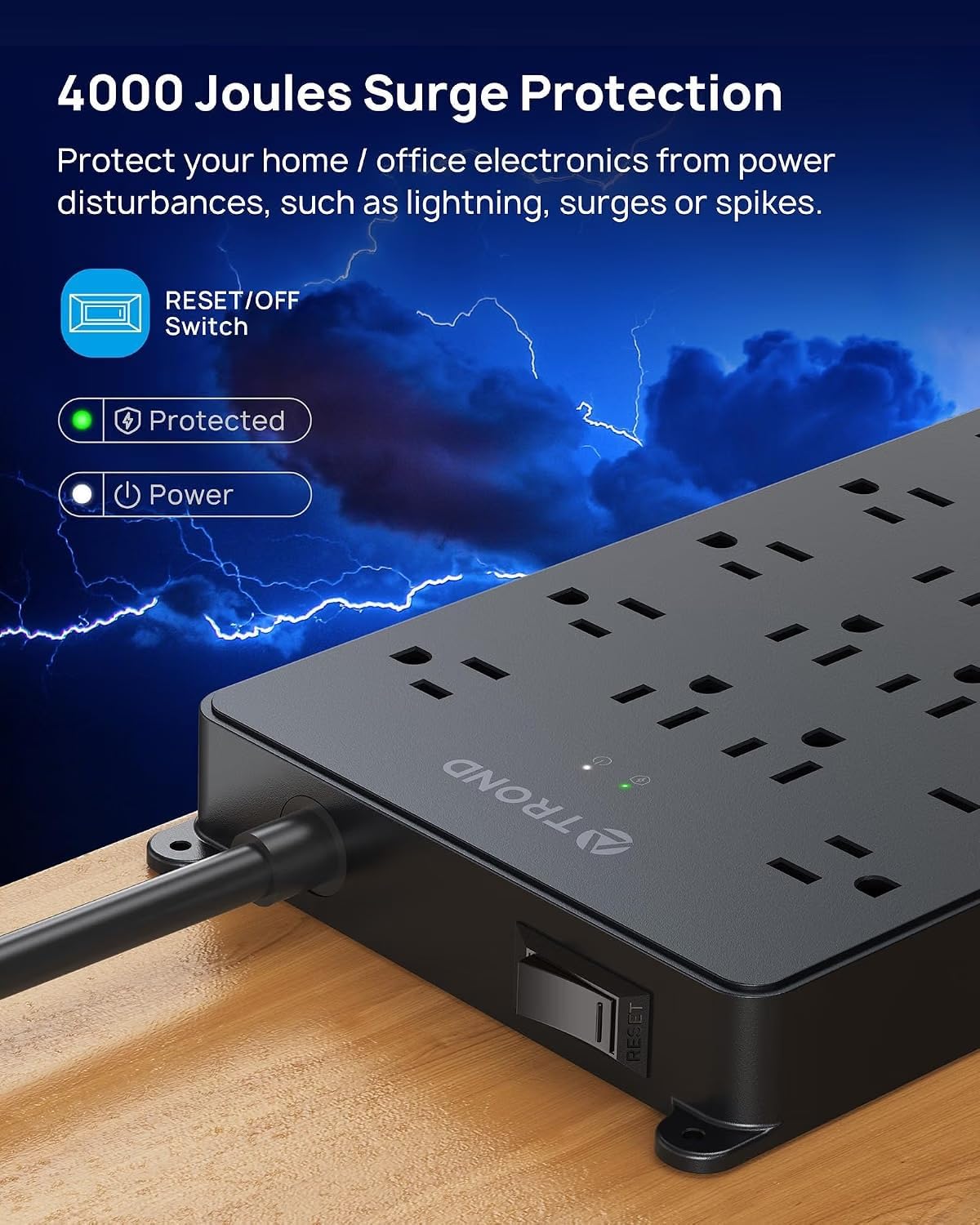 Detalle 1 de TROND Power Bar Surge Protector 15 ft