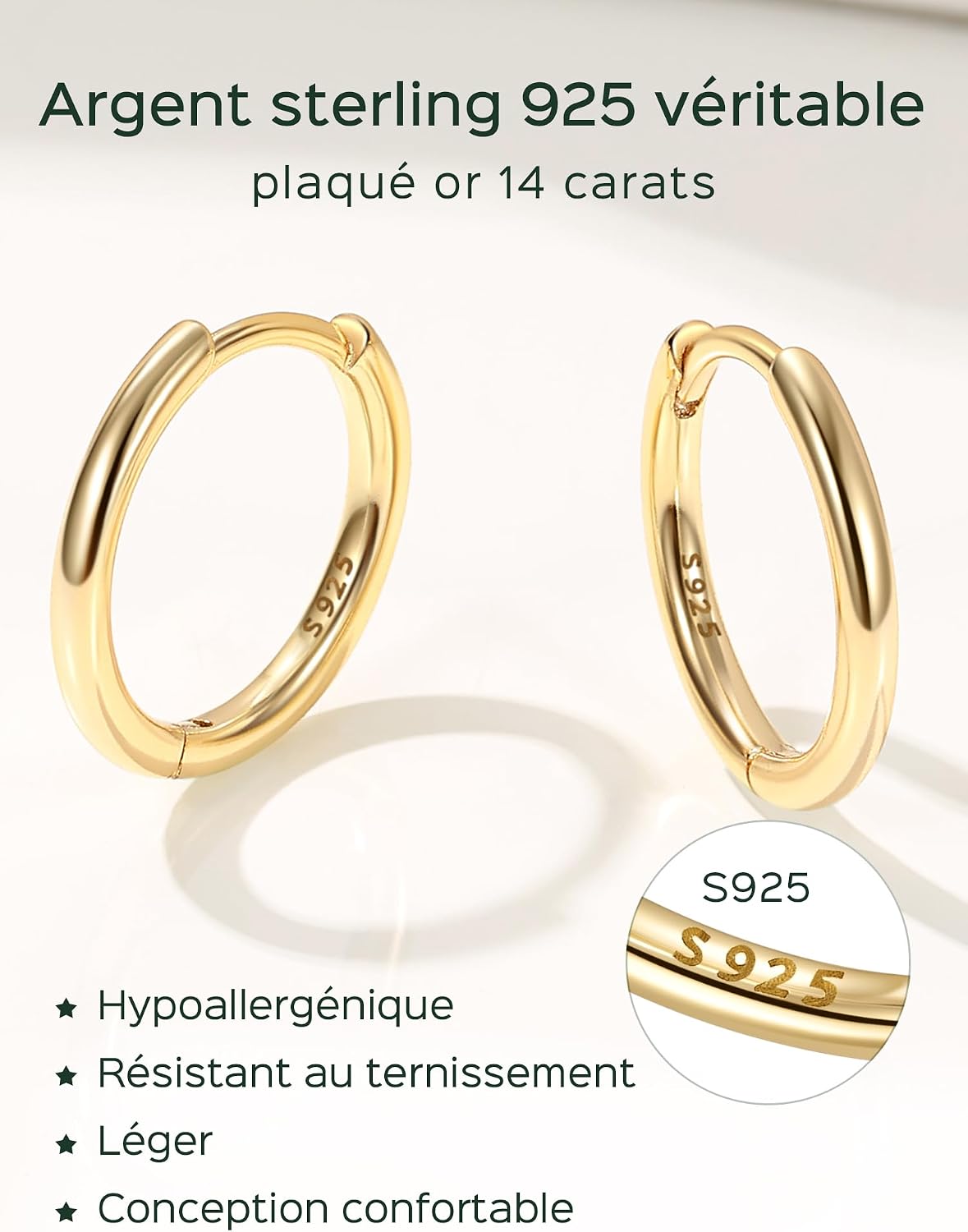 Detalle de ChicSilver Petite Créoles Argent 925 Massif – Boucles d’Oreilles mini hoop 8 à 20 mm