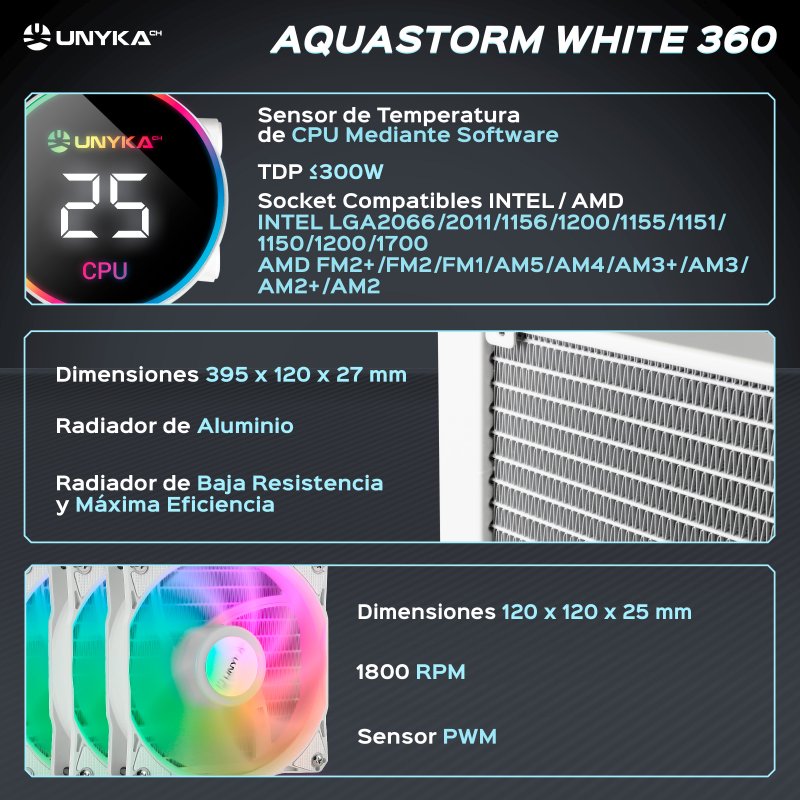 Thumbnail 3 de UNYKAch AquaStorm 360 RGB AIO — refrigeración líquida 360 mm 💻