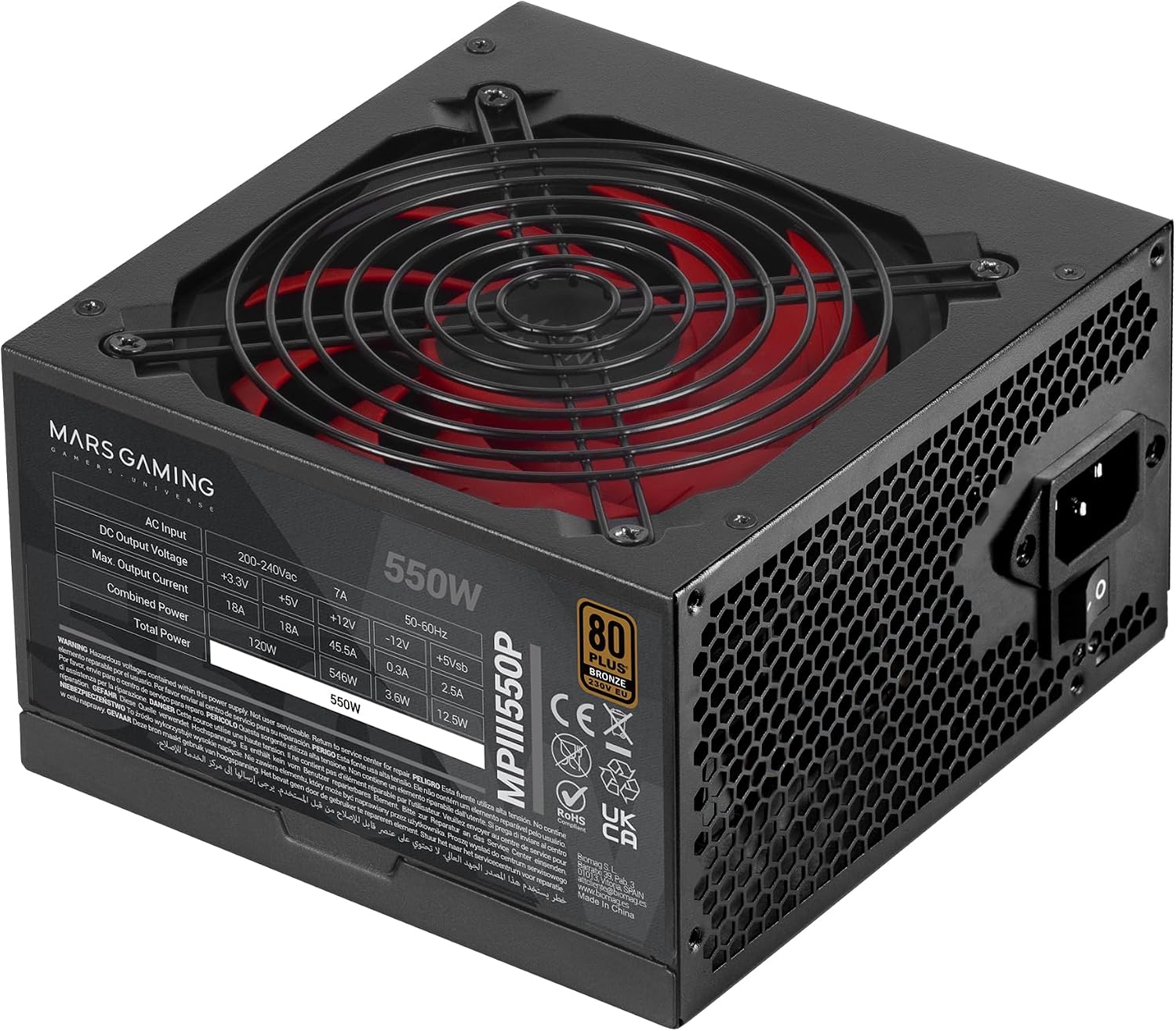 Detalle de Mars Gaming MPIII550P ATX Power Supply, 550W, 85% Efficiency, Flat Cables