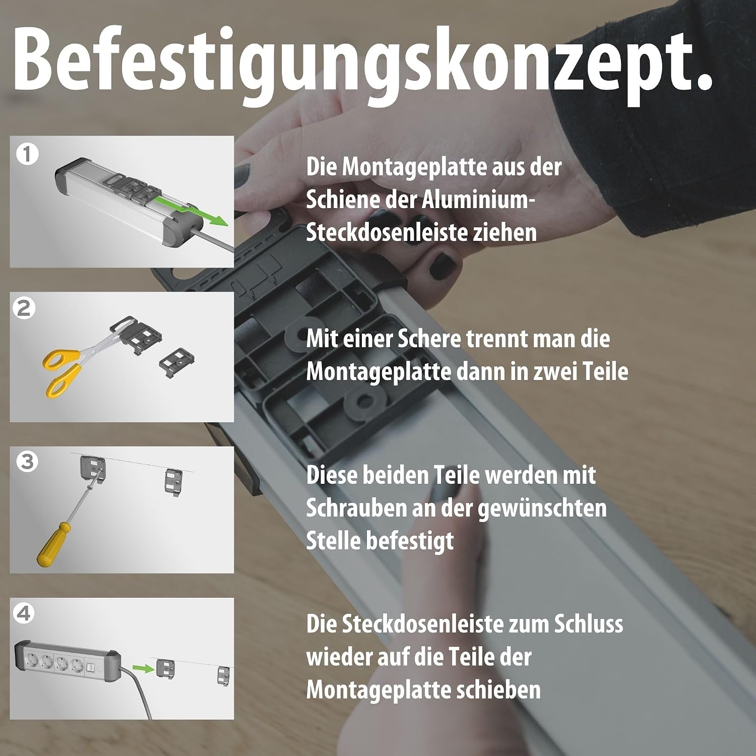 Detalle de Brennenstuhl Premium-Alu-Line Steckdosenleiste 6-fach, 3 m – Aluminiumgehäuse, Wand- oder Tischmontage
