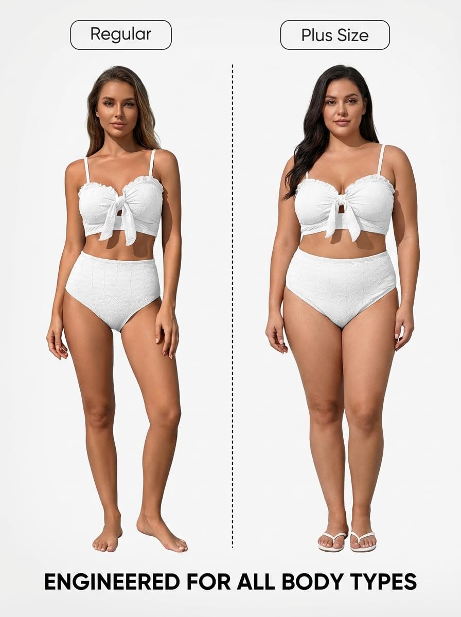 Detalle de Herseas Women’s Seashell Textured Knotted-Front Bikini Set (2-Piece) with Ruffle Trim