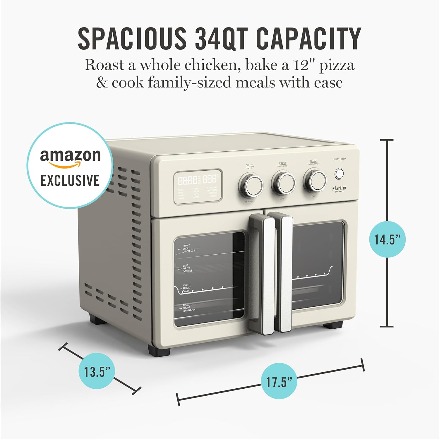 Detalle de Martha Stewart French Door Air Fryer Toaster Oven Combo (34QT) with 12-in-1 Functions