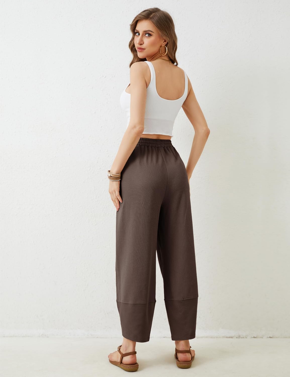 Detalle de Himosyber Women Cotton Wide Leg Pants: Casual Comfort with a Flowy, Beach-Chic Vibe