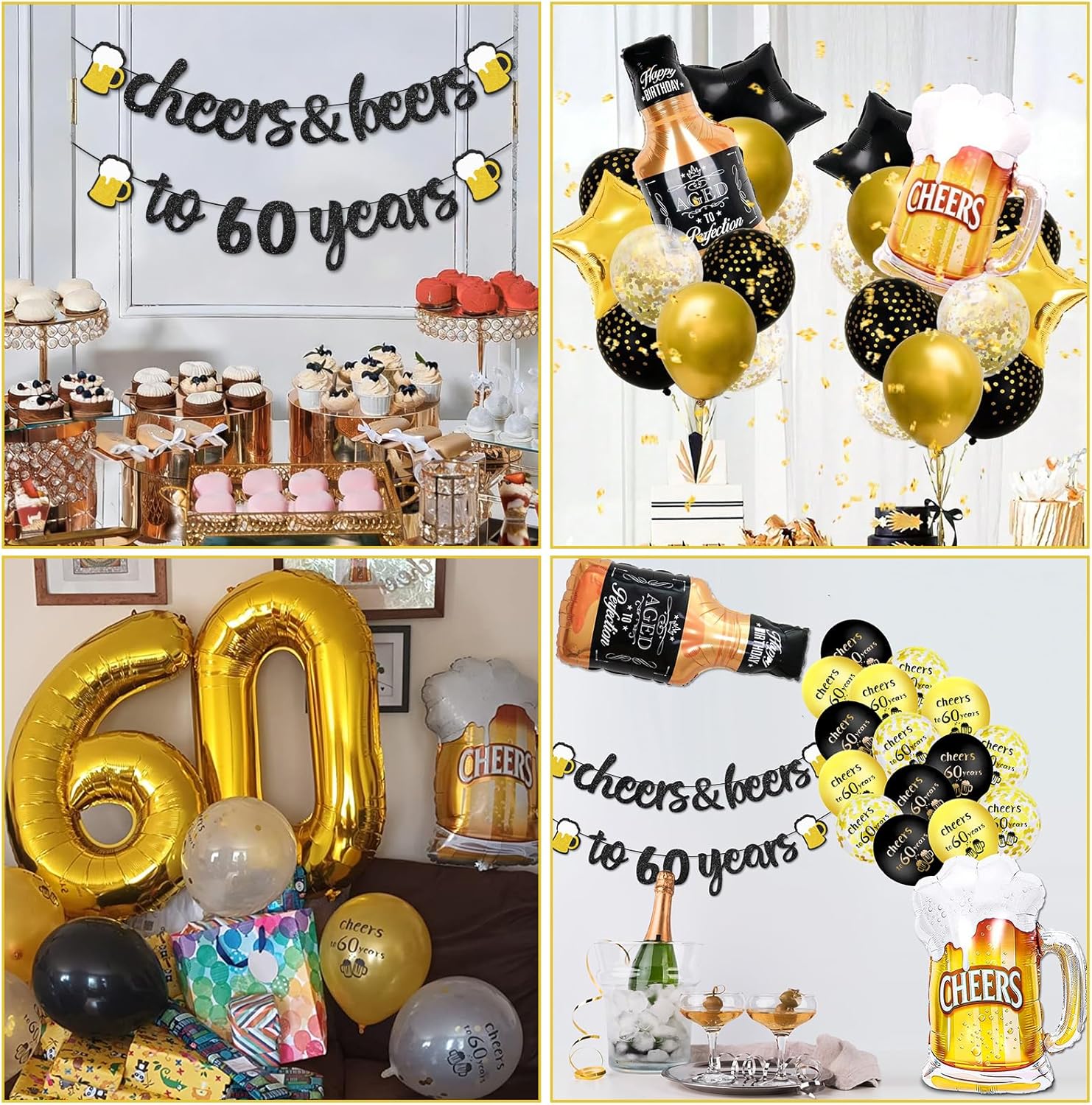 Thumbnail 5 de 60th Birthday Decorations Set in Black & Gold