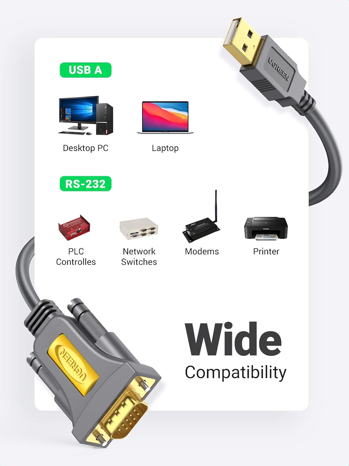 Detalle 2 de UGREEN USB to RS232 DB9 Cable 3m
