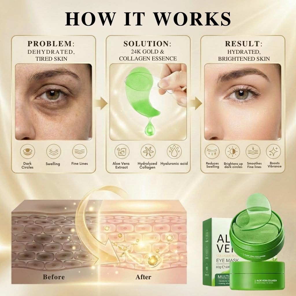 Thumbnail 2 de 60 Stück Aloe Vera Hyaluronsäure Augenpads gegen Augenringe, Schwellungen und Tränensäcke