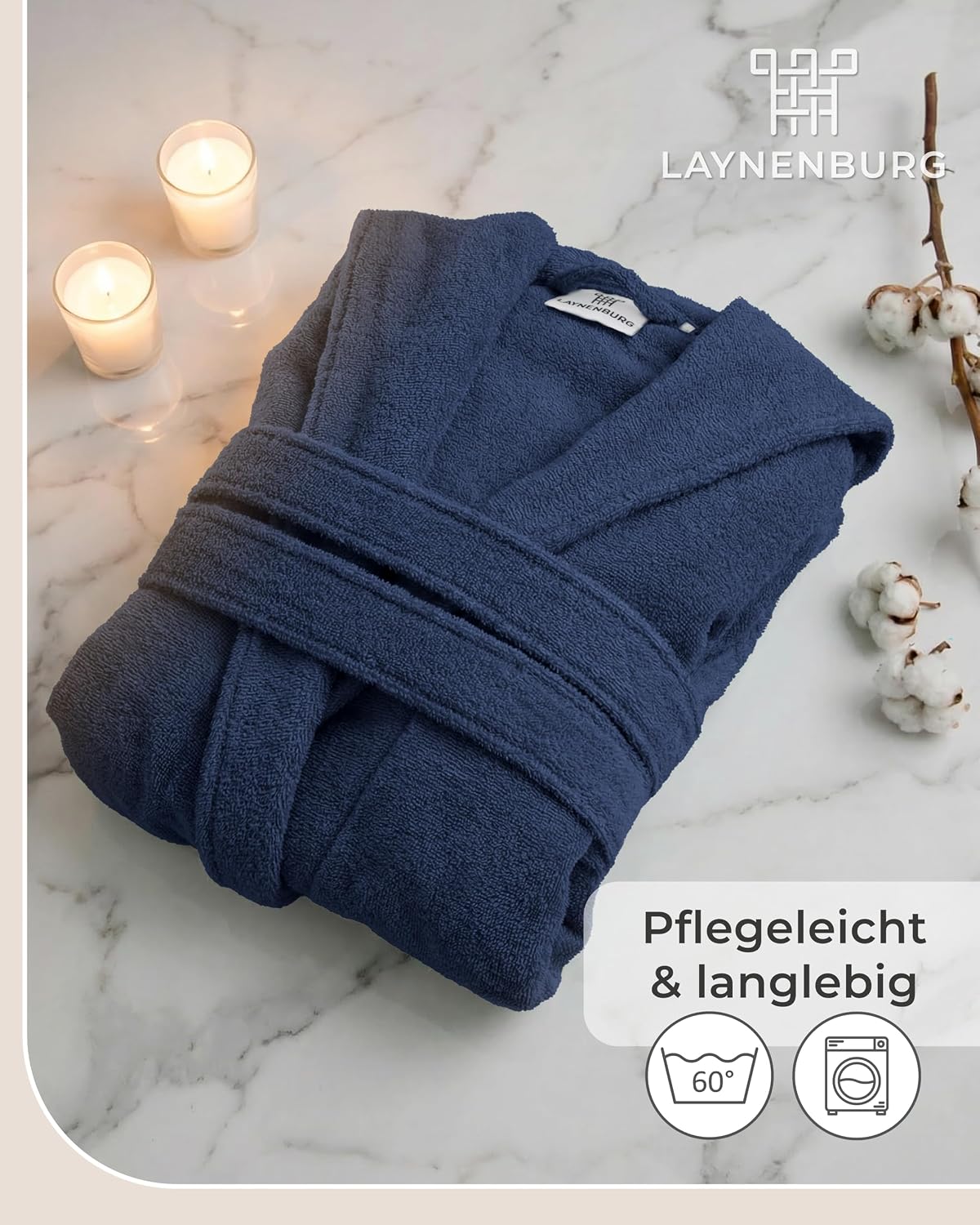 Thumbnail 6 de LAYNENBURG Bademantel Herren – Frottee 100% Baumwolle, wadenlang, Kapuze, 360 g/m², ÖKO-TEX, geeignet für Sauna & Zuhause