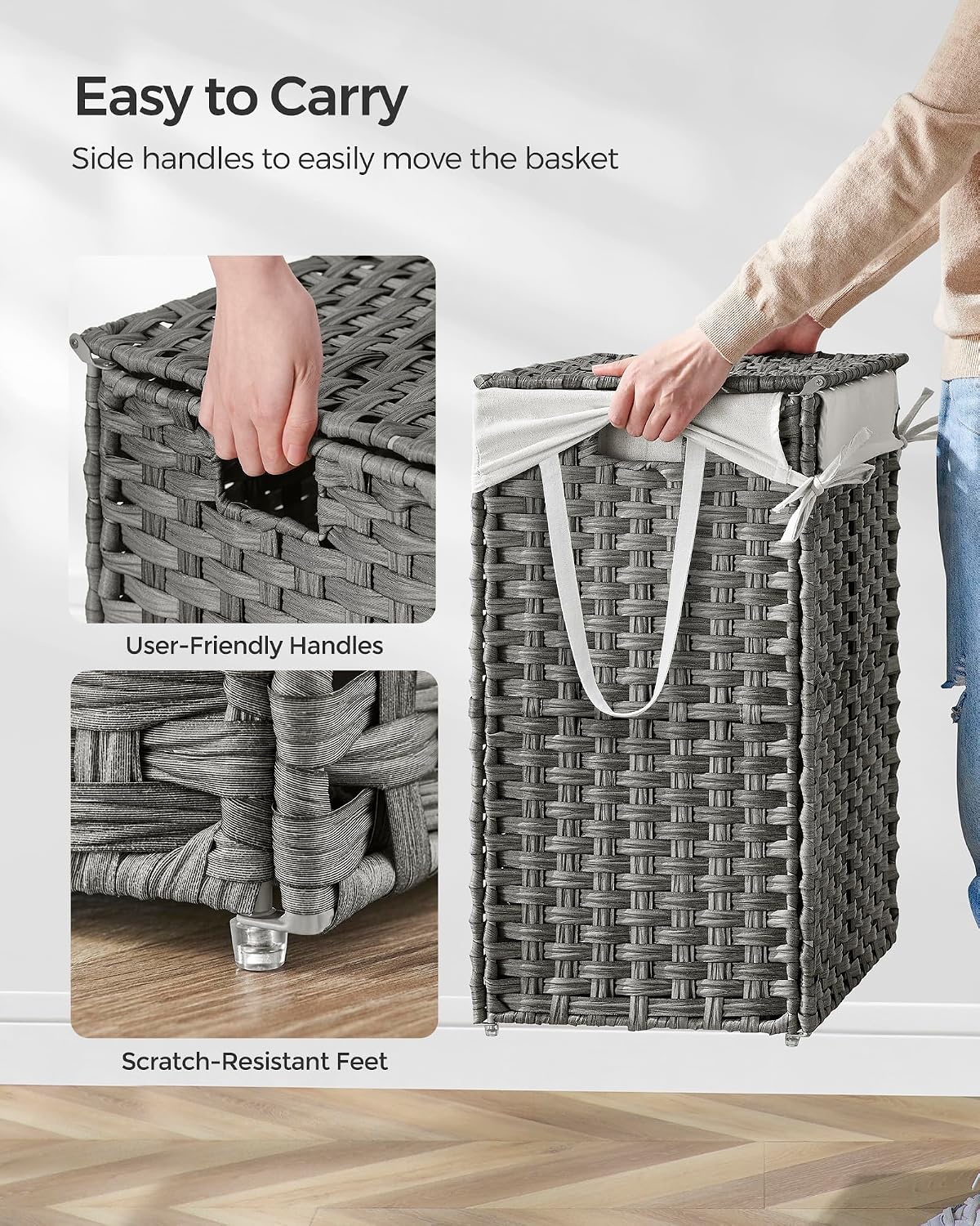 Detalle de SONGMICS Eliott Collection LCB51WG 90L Synthetic Rattan Laundry Hamper