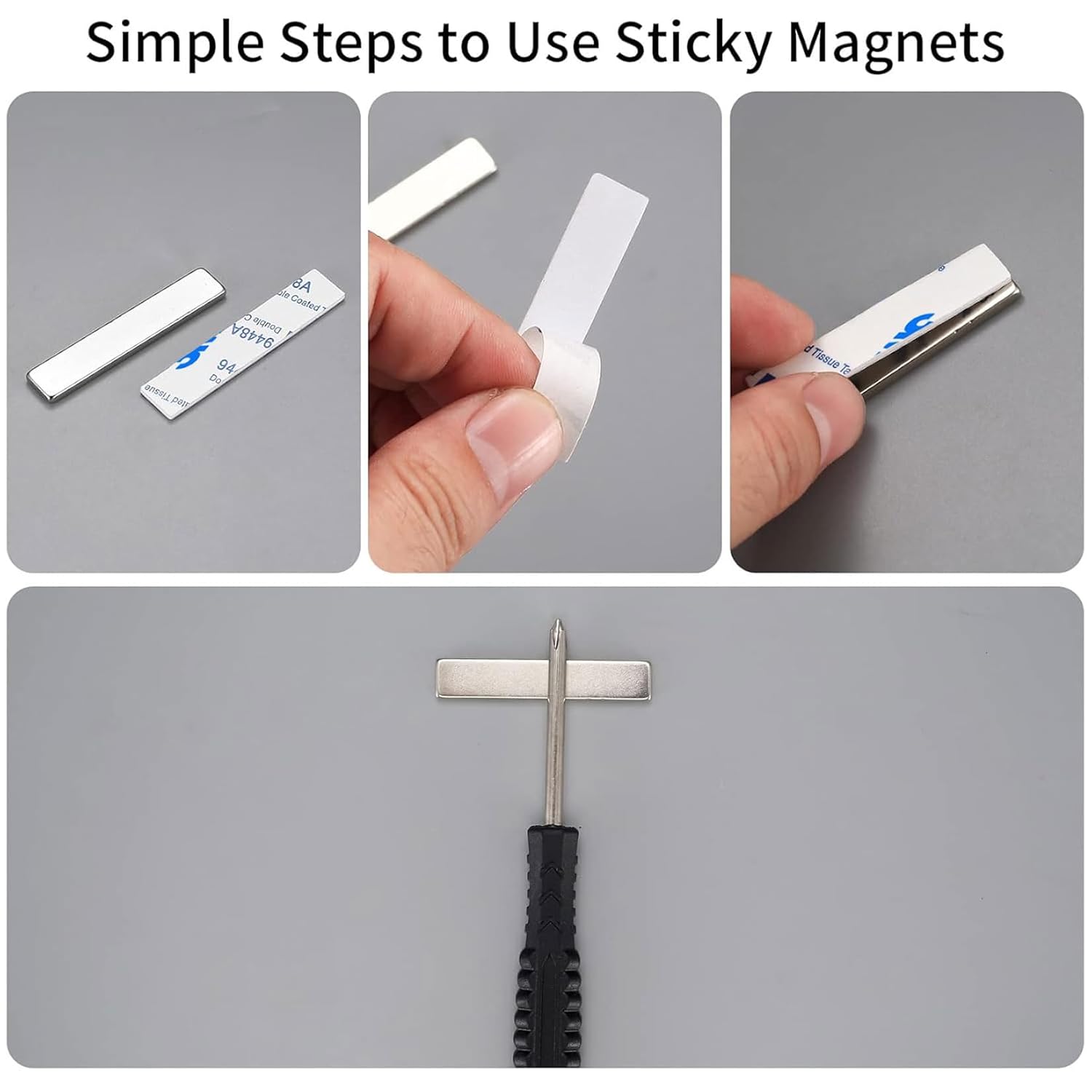 Detalle de 4 Pcs Strong Neodymium Bar Magnets – 50x10x3mm with Double‑Sided Adhesive