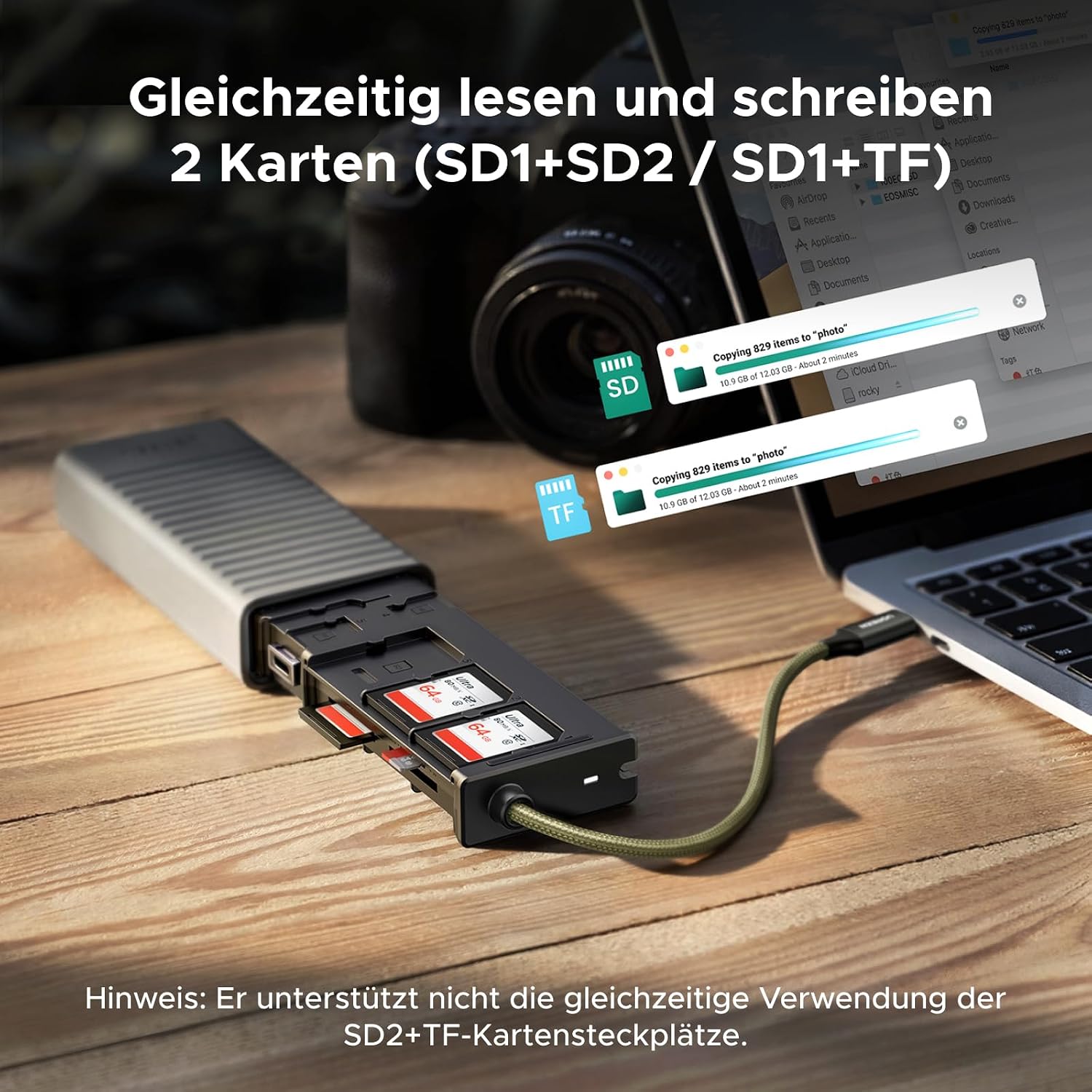 Detalle 2 de UGREEN Kartenleser mit USB‑C und USB‑A, SD/TF, 10‑Slots