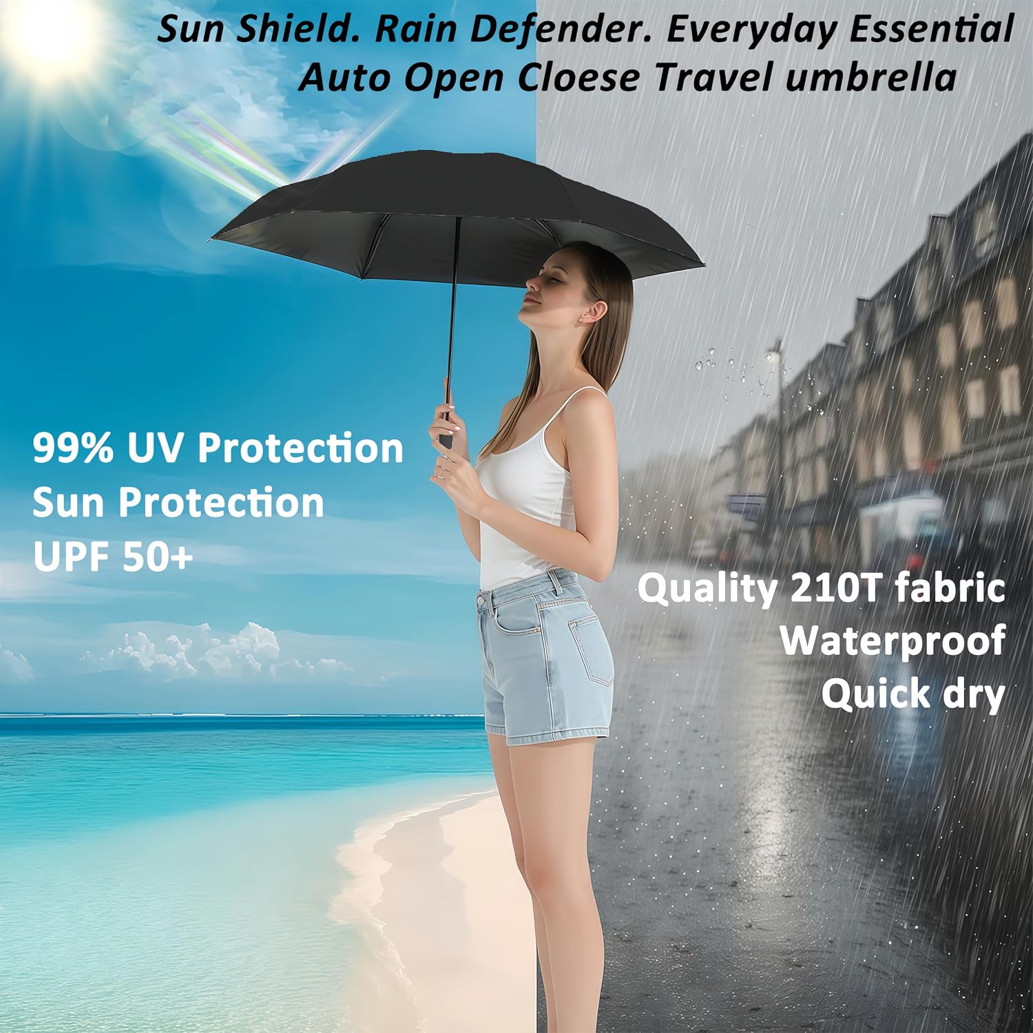 Thumbnail 1 de BAODINI Small UV Protection Travel Umbrella (UPF 50+), compact windproof rain & sun umbrella, 42 inch canopy