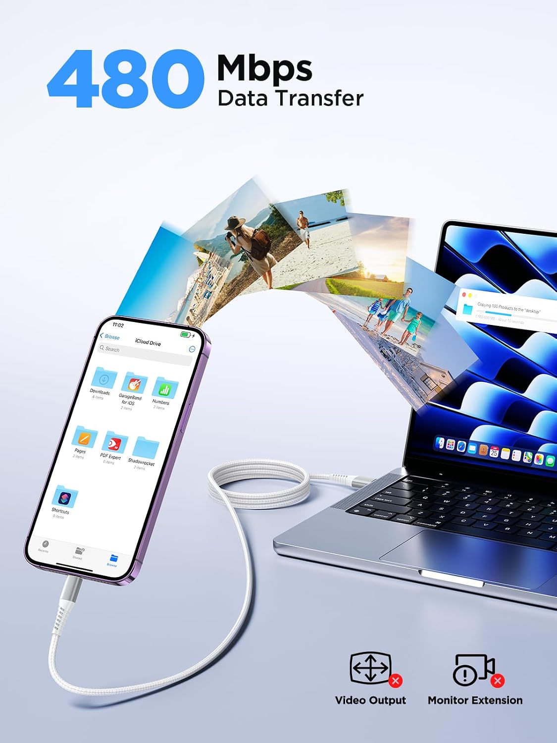 Detalle 2 de Aioneus Cable iPhone 1m 2Pack Carga Rápida MFi