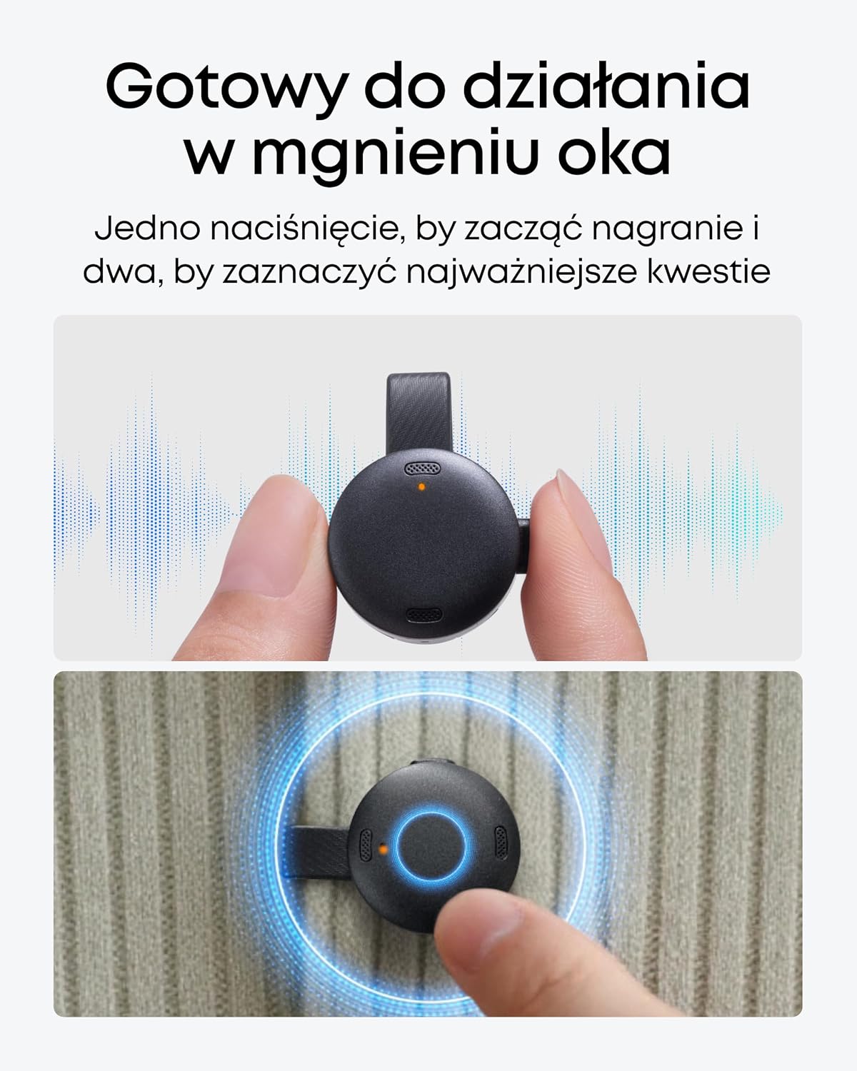 Detalle de soundcore Work Anker – przenośny dyktafon 64 GB z USB-C i transkrypcją AI
