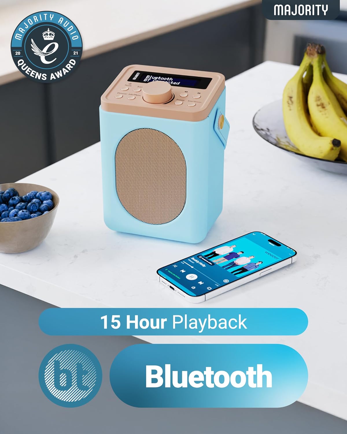 Detalle de MAJORITY Little Shelford Portable DAB+ Radio with Bluetooth (Duck Egg)