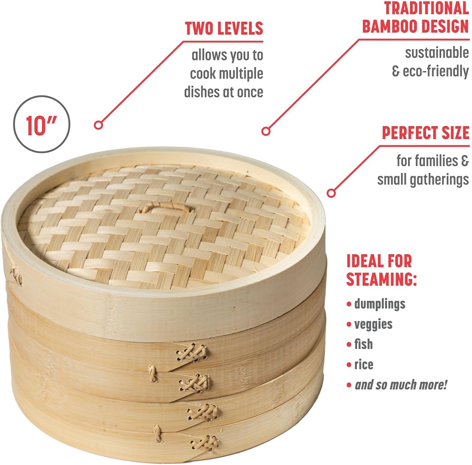 Thumbnail 1 de Joyce Chen 2-Tier Bamboo Steamer 10-Inch