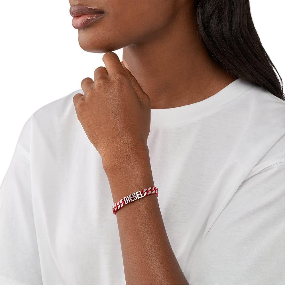 Thumbnail 2 de Diesel bracelet homme en acier inoxydable 2 tons rouge, fermoir mousqueton