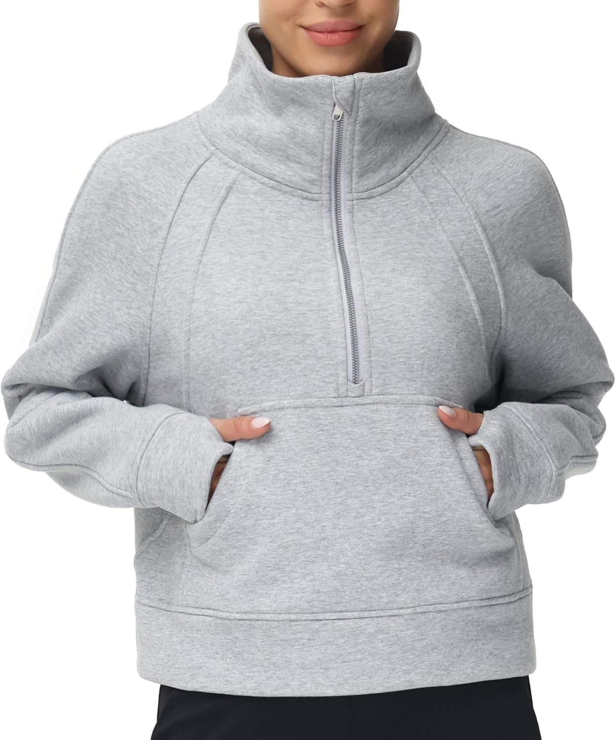 Detalle de THE GYM PEOPLE Half Zip Fleece Crop Sweatshirt