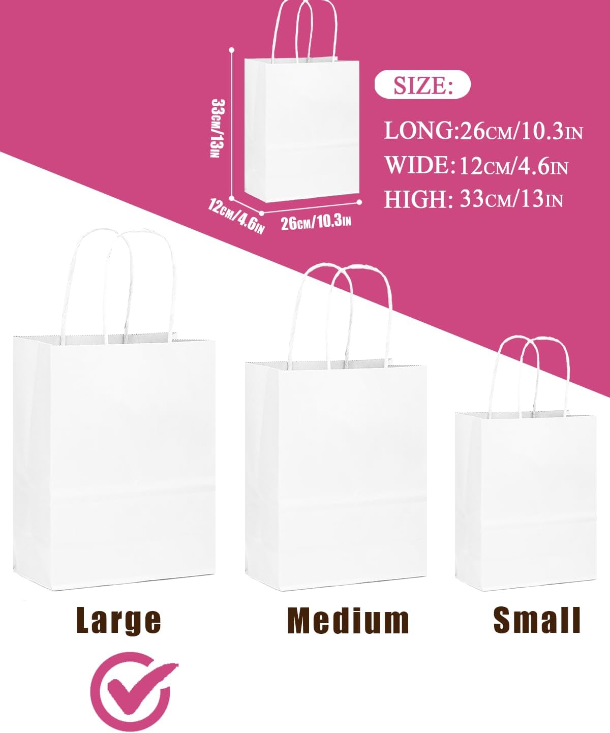 Detalle de Gcardist 50-Pack White Paper Gift Bags with Handles (13x10.3x4.6in) – Large Kraft Gift Bags, FSC-Certified