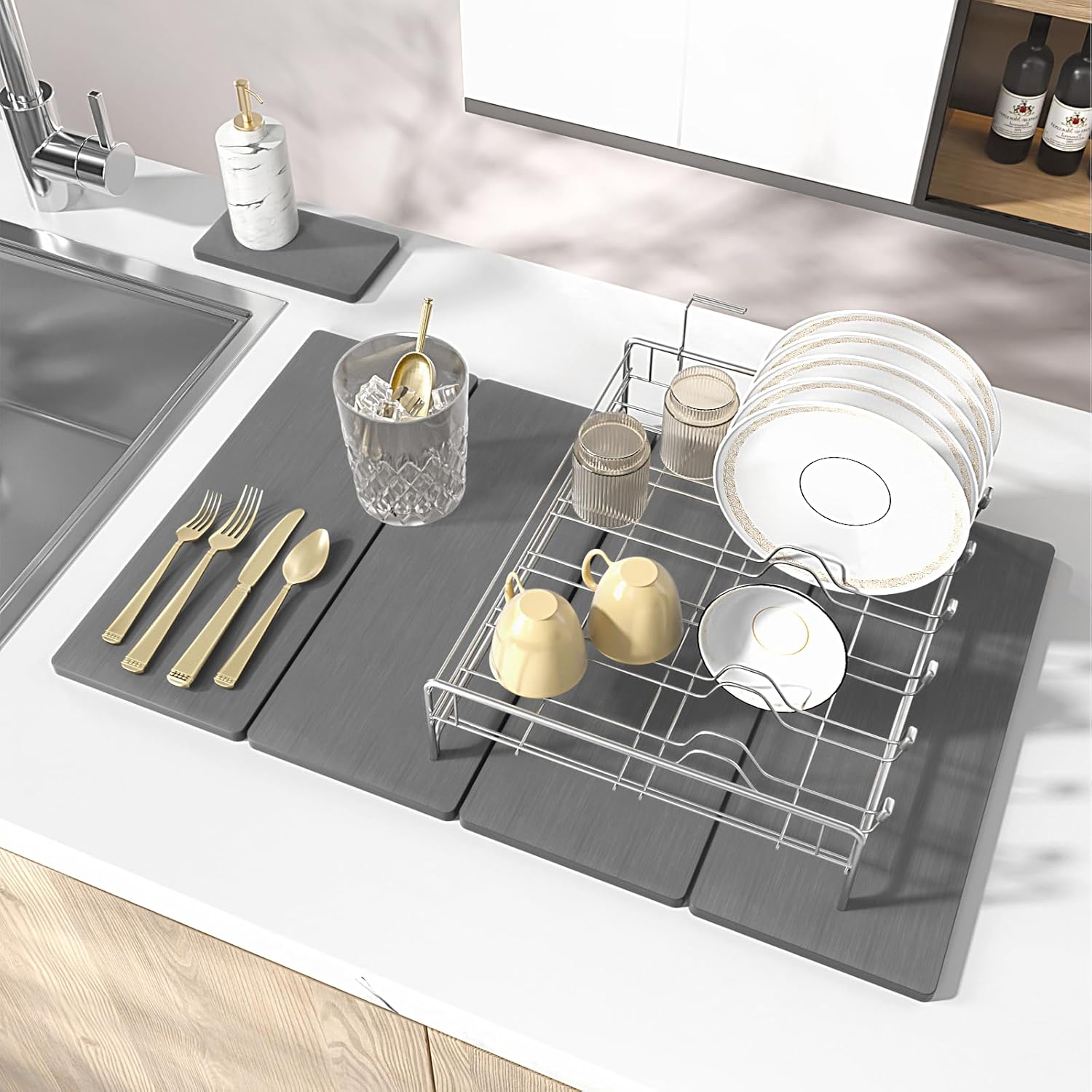 Detalle de IMGROSE 2pcs Stone Drying Mat for Kitchen Counter
