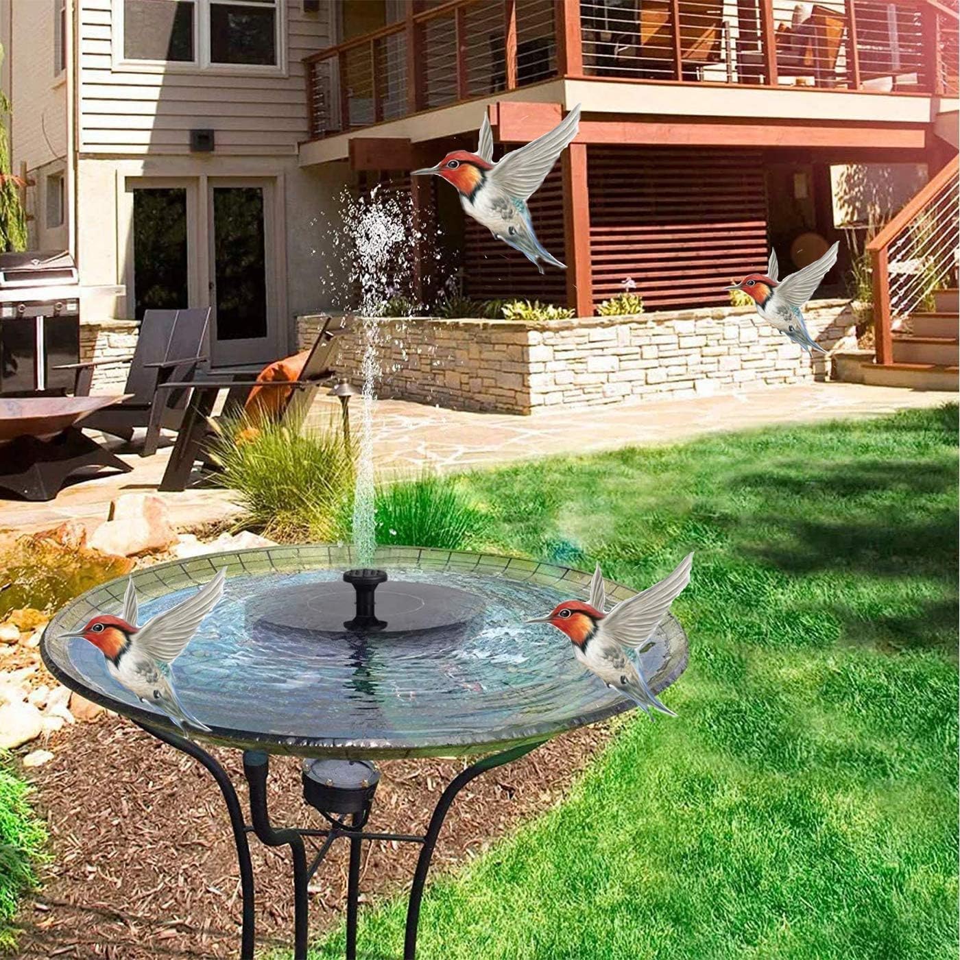 Detalle de Solar Springbrunnen – Solar Teichpumpe mit 5 Effekte, 6 Sprühmustern und 40–70 cm Spritzhöhe