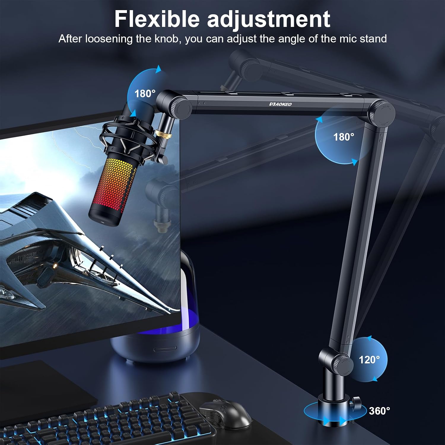 Detalle 2 de Aokeo AK-48 Microphone Boom Arm with 360° Rotation and Cable Management