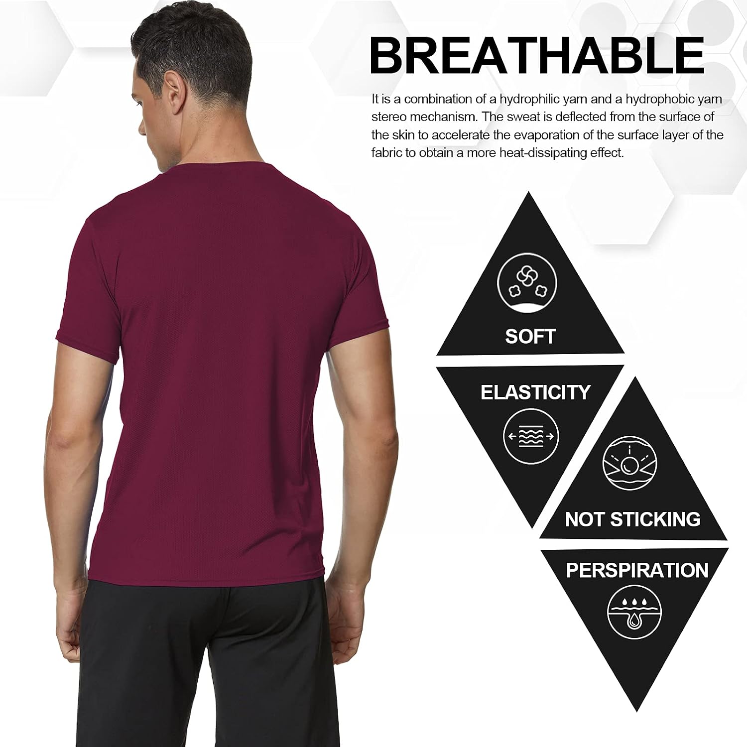 Detalle 1 de MEETWEE Herren Sportshirt (Kurzarm) aus Mesh – atmungsaktiv, schnelltrocknend