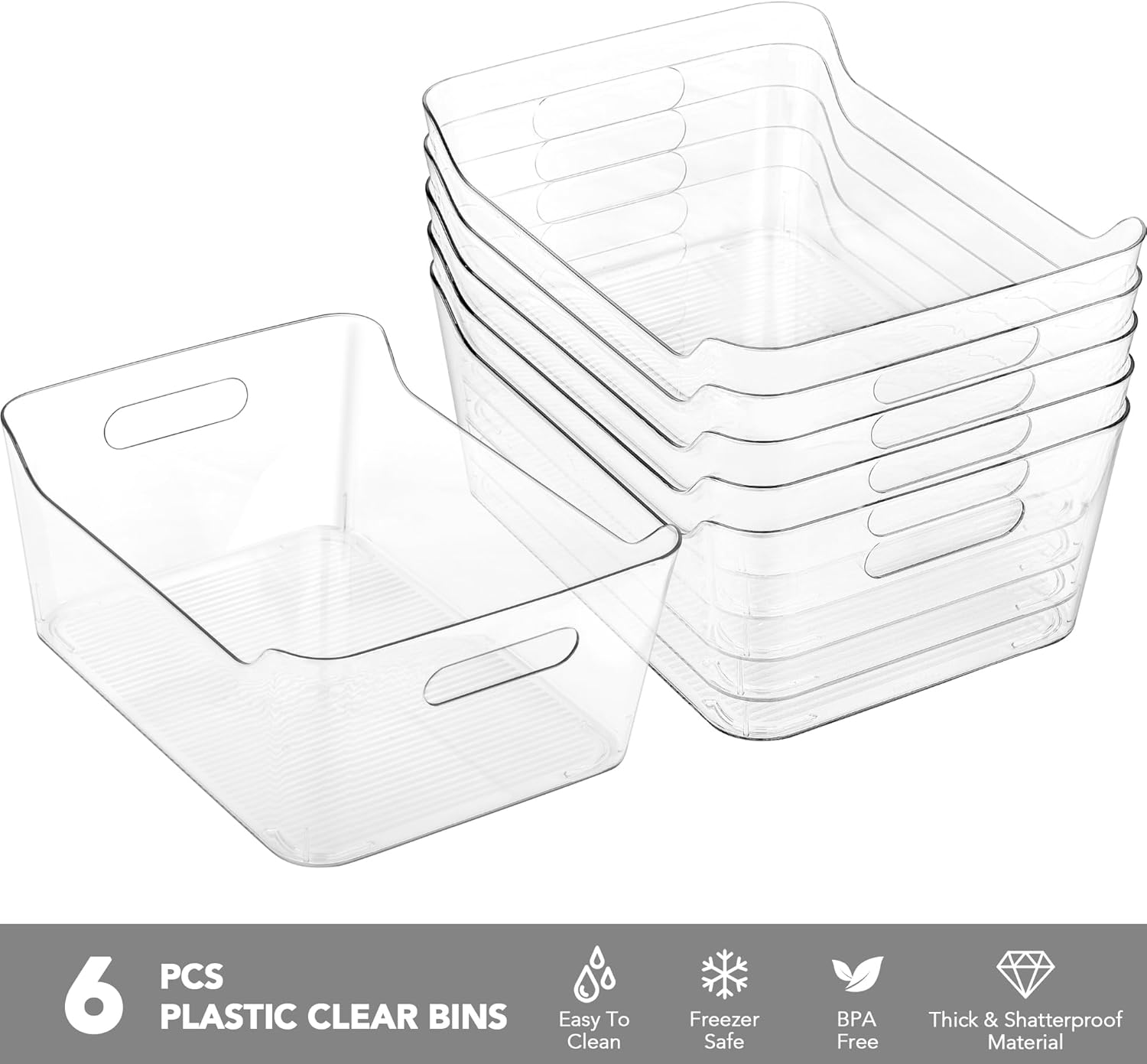 Thumbnail 2 de Tiawudi 6 Pack Extra Large Plastic Storage Bins — Clear Pantry Organizer Boxes (13.5" x 10" x 5.8")